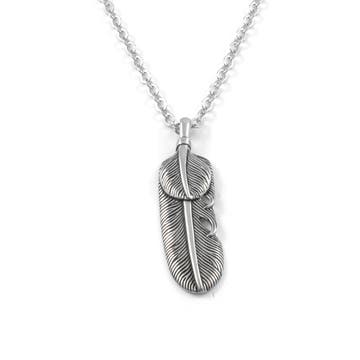 Silver-Tone Stainless Steel Feather Cable Chain Necklace