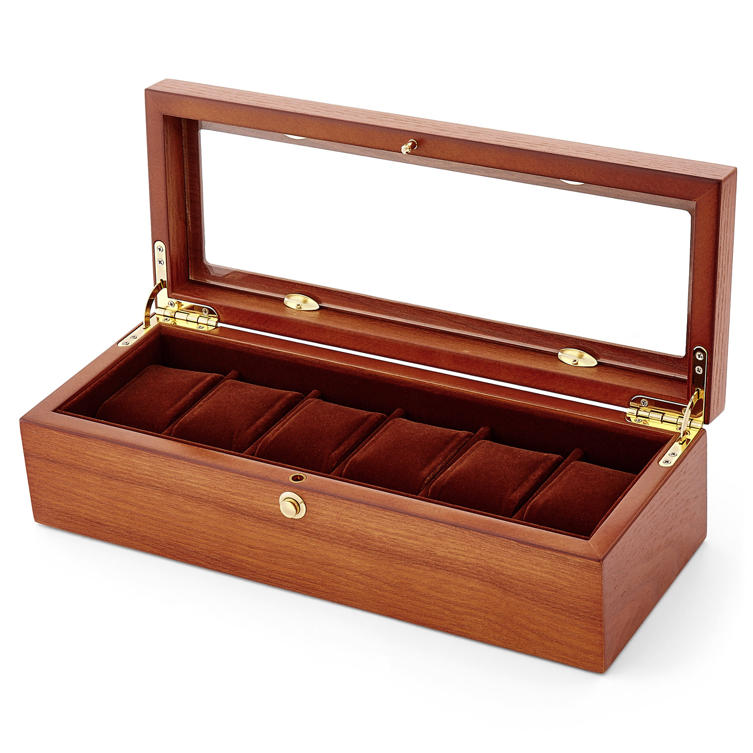 Кафява кутия с фурнир от ясен за 6 часовника - 2