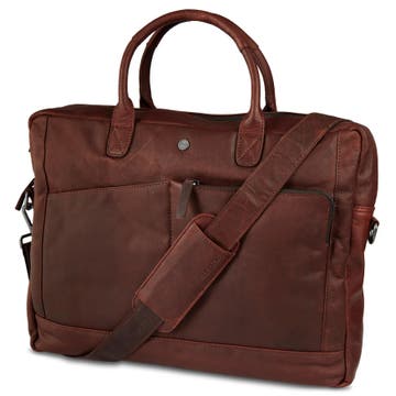 Класическа кафява кожена чанта за лаптоп Oxford