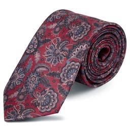 Boho | Cherry Red & Blue Paisley Pattern Silk Tie