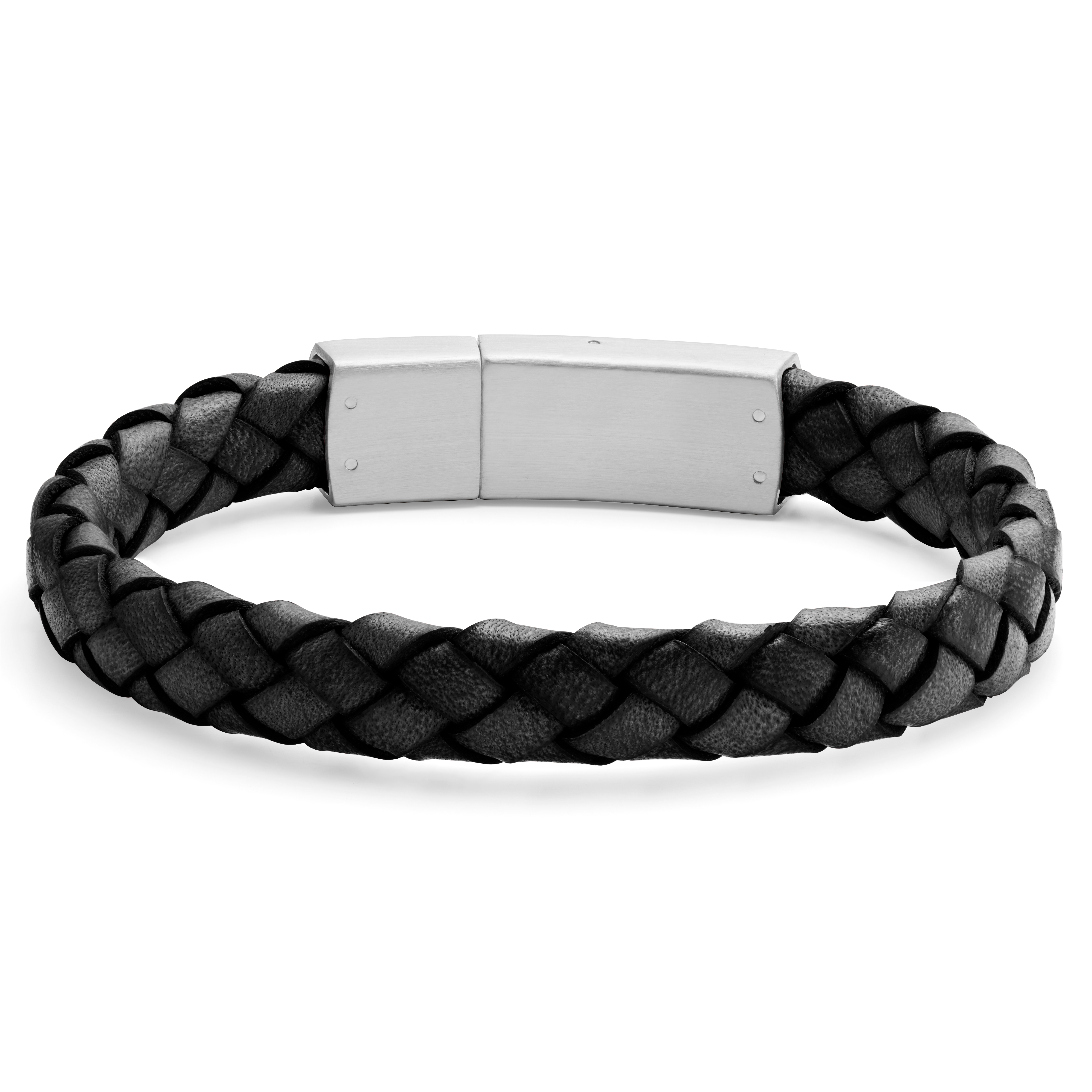 Solides schwarzes Bolo-Lederarmband - 5