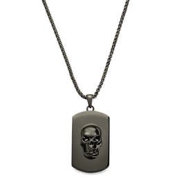 Icarus | Gunmetal Black Stainless Steel Skull Dog Tag Necklace