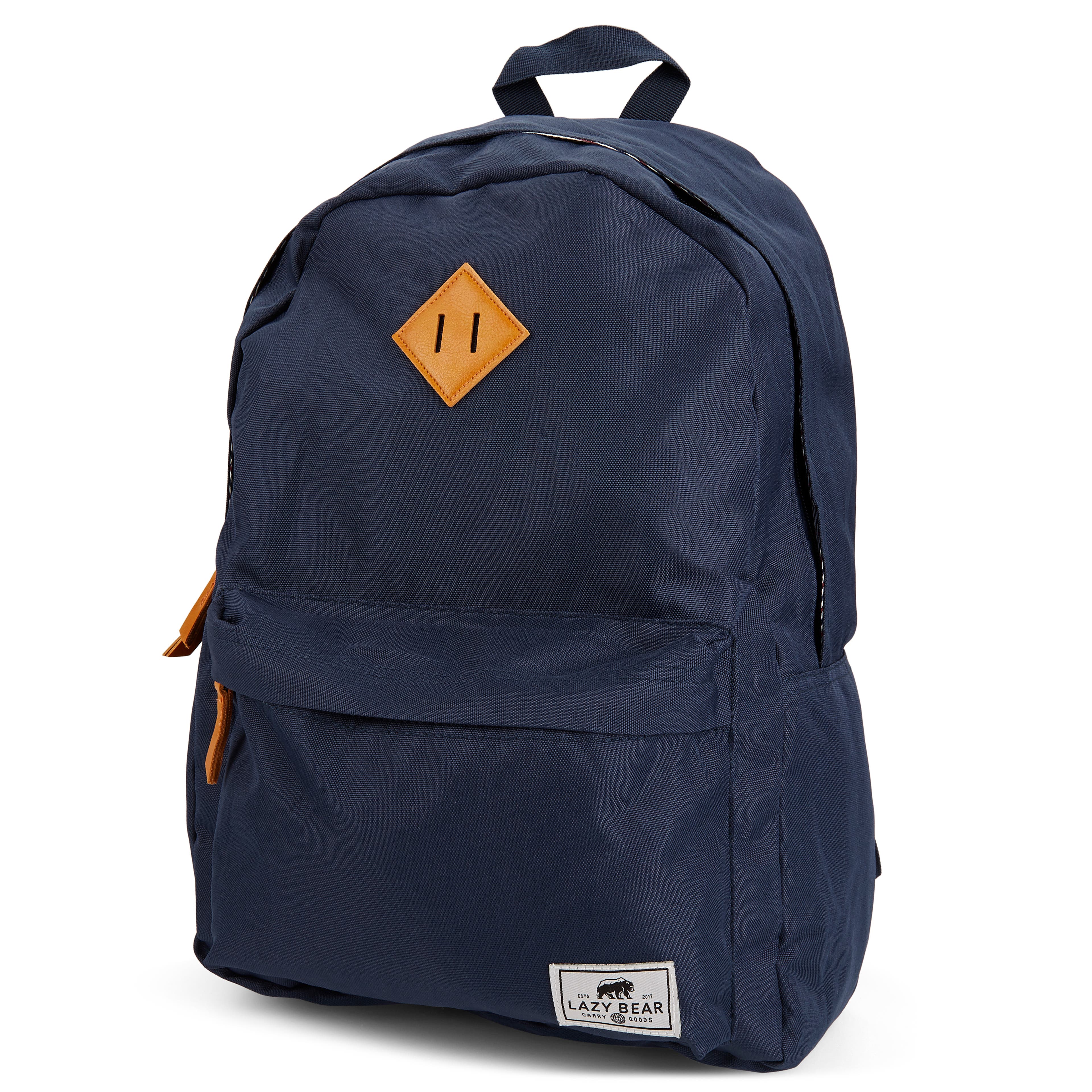 Lewis | Navy Blue Polyester & Faux Leather Simple Backpack