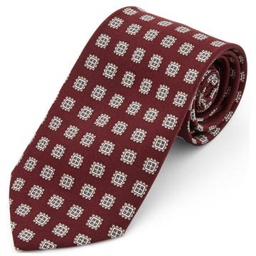 Cravată lată din mătase roșu burgund cu motiv geometric