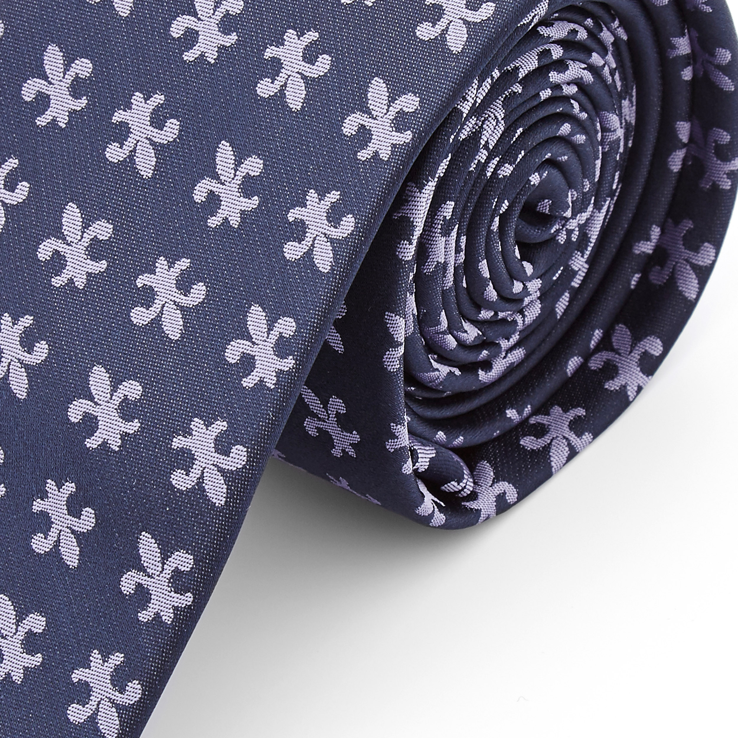 Cravate bleu marine à motif fleur-de-lis  - 2