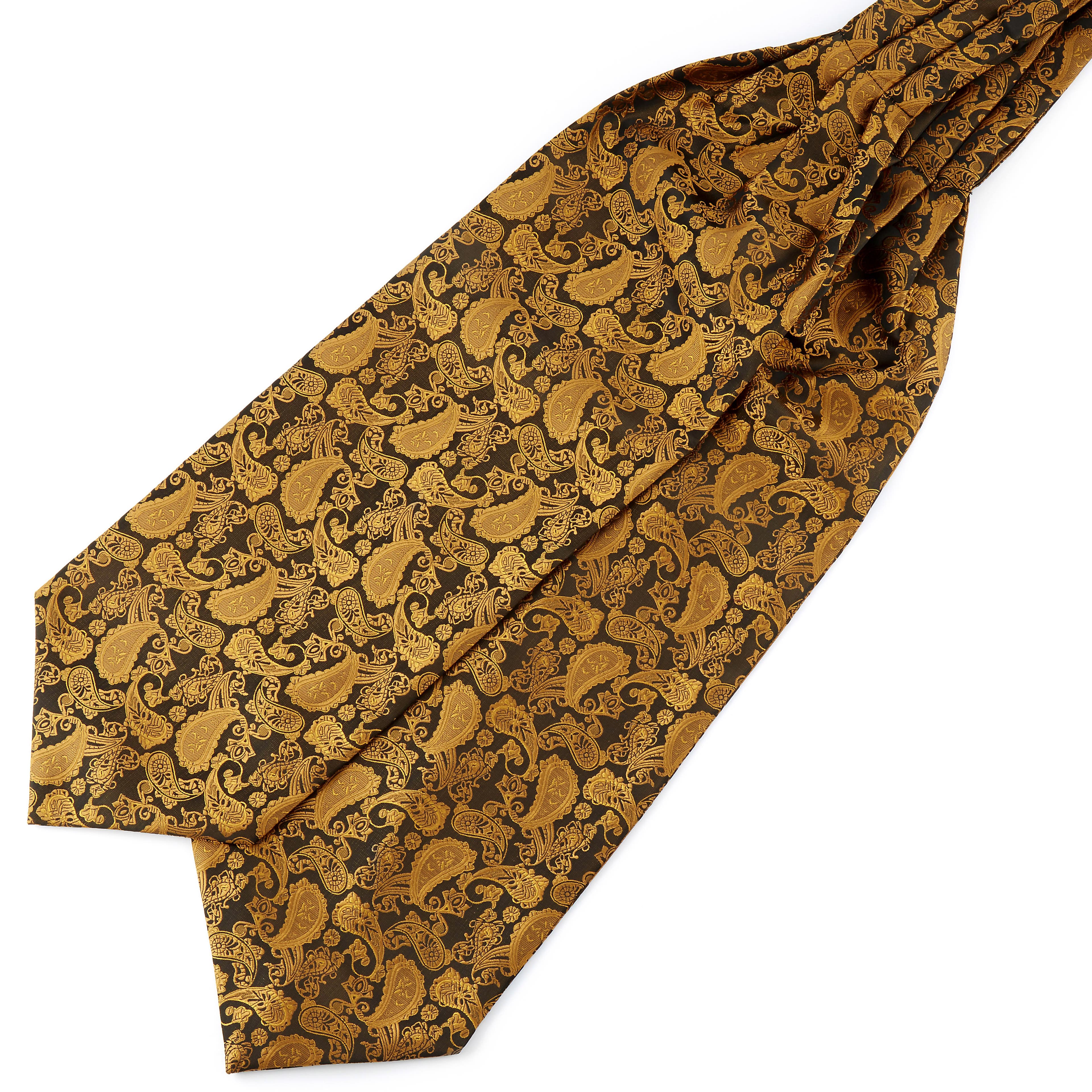 Cravată ascot din poliester cu model Paisley maro și auriu