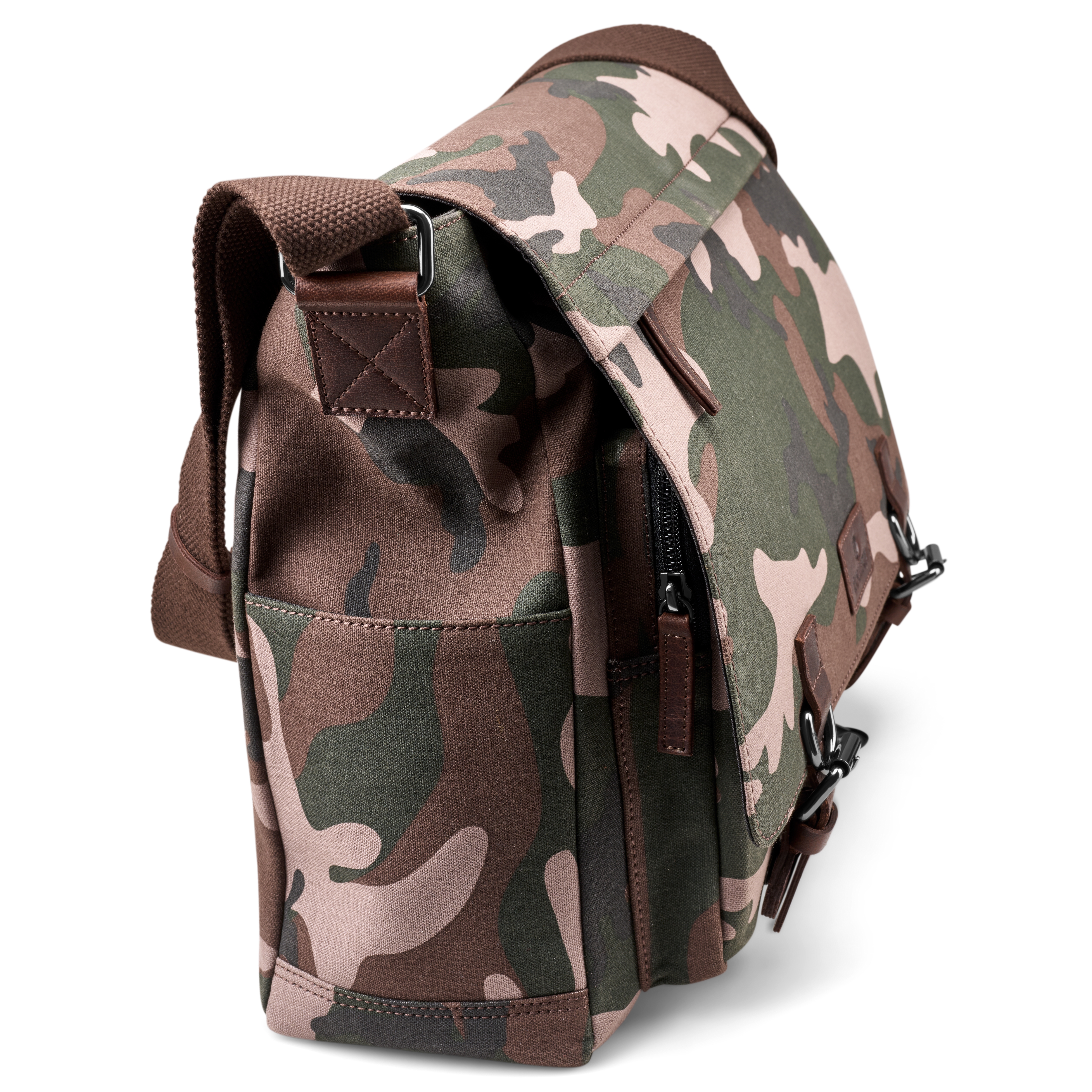 Leaf Pattern Camoflage Canvas & Buffalo Leather Satchel - 4