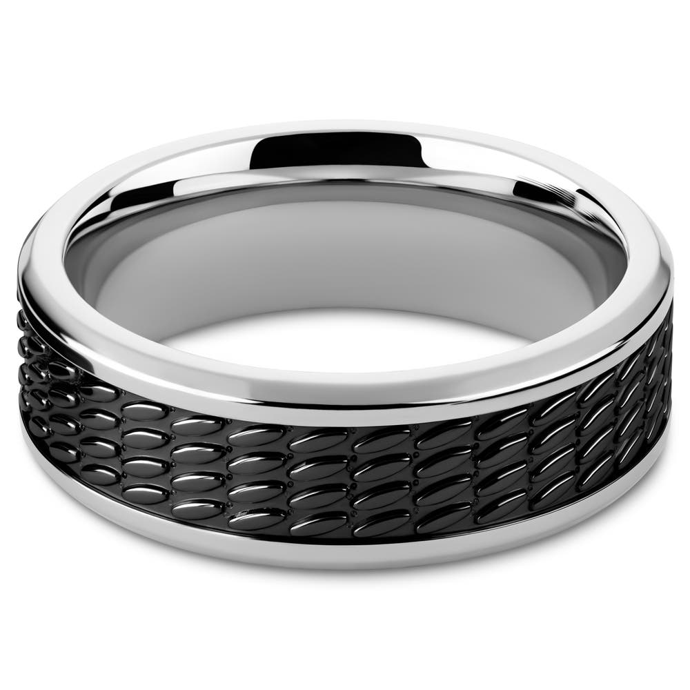 hover: Hyperan | 8 mm Silver-tone Titanium Ring with Black Oval Pattern hover: Hyperan | 8 mm Silver-tone Titanium Ring with Black Oval Pattern