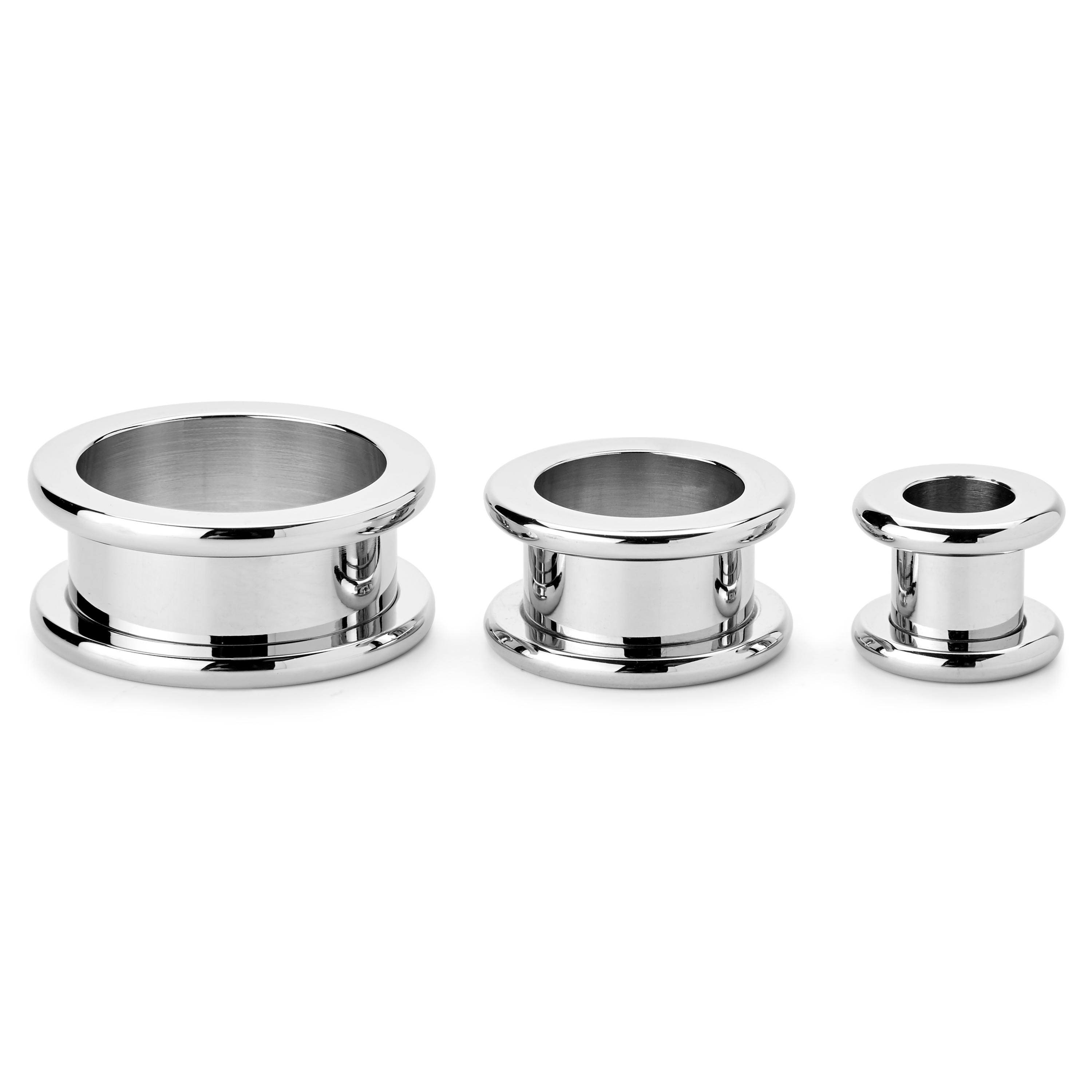 Zilverkleurige Stalen Oor Tunnel met Dikke Rand - 2