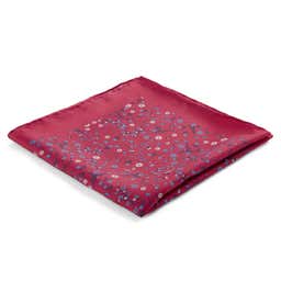 Boho | Cherry Red & Light Blue Floral Pattern Silk Pocket Square