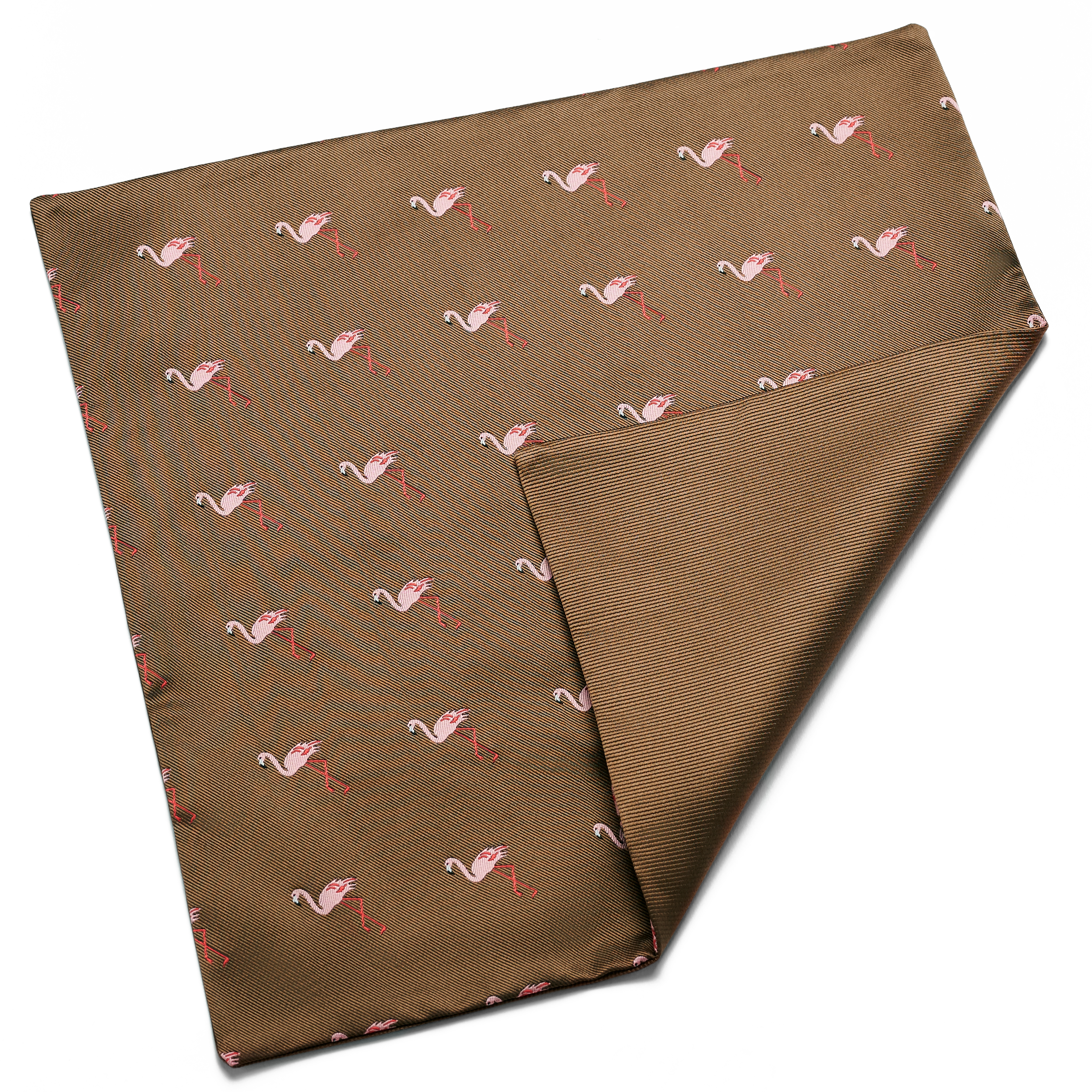 Brown Double-Sided Pocket Square with Pink Flamingos - 4