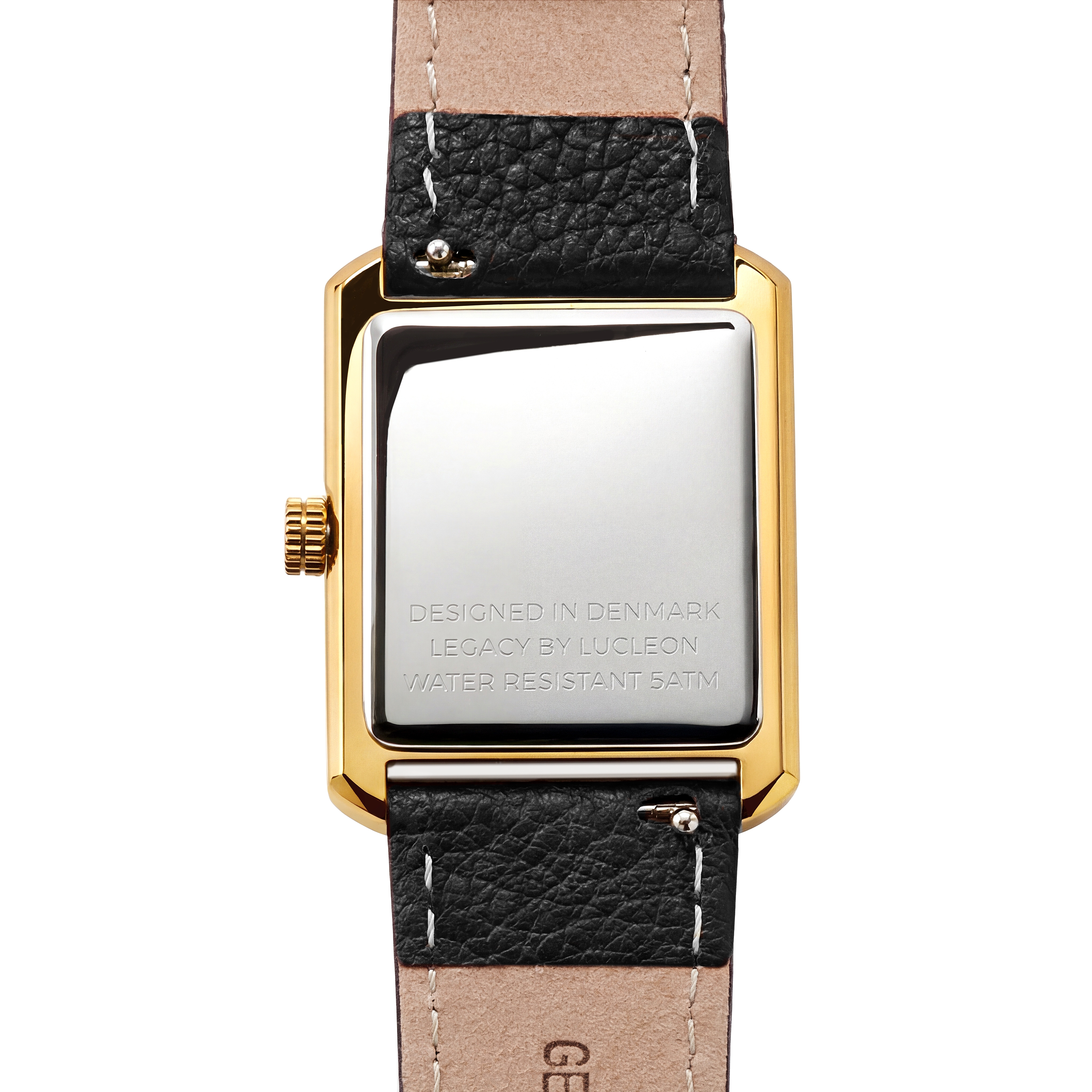 Legacy | Retro Guldtonet Firkantet Ur med Hvid Urskive & Sort Læderrem - 3