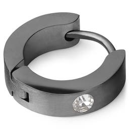 Black Stainless Steel & Zirconia Hoop Earring