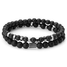 Black Onyx, Lava Rock & Hematite Bead Bracelet Set
