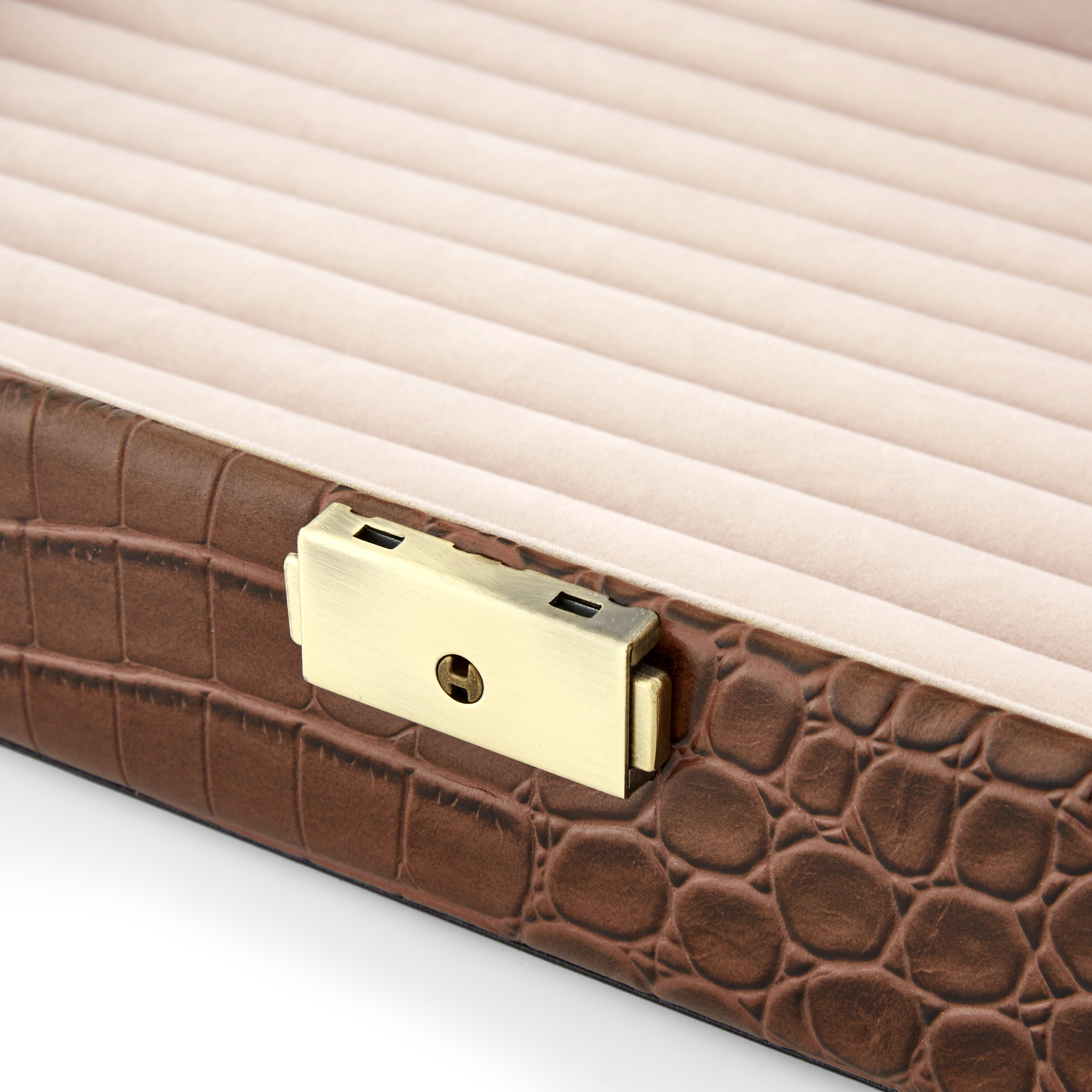 Mansjettknappetui i Brunt Imitert Alligatorskinn - 4