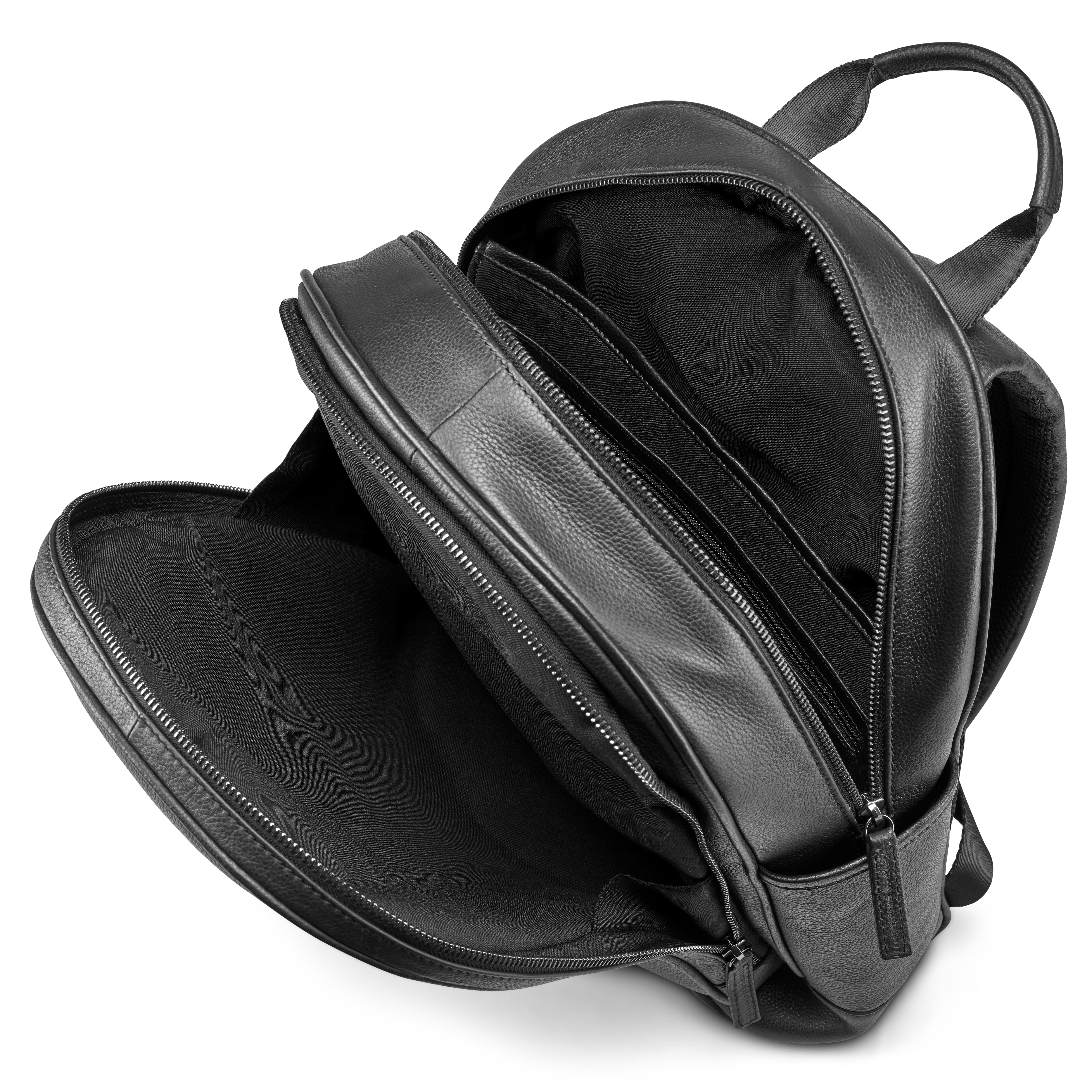 Small Black Full-Grain Leather Laptop Backpack - 3