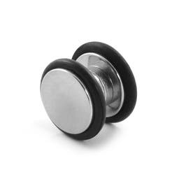 8mm Silver-Tone & Rubber Magnet Earring