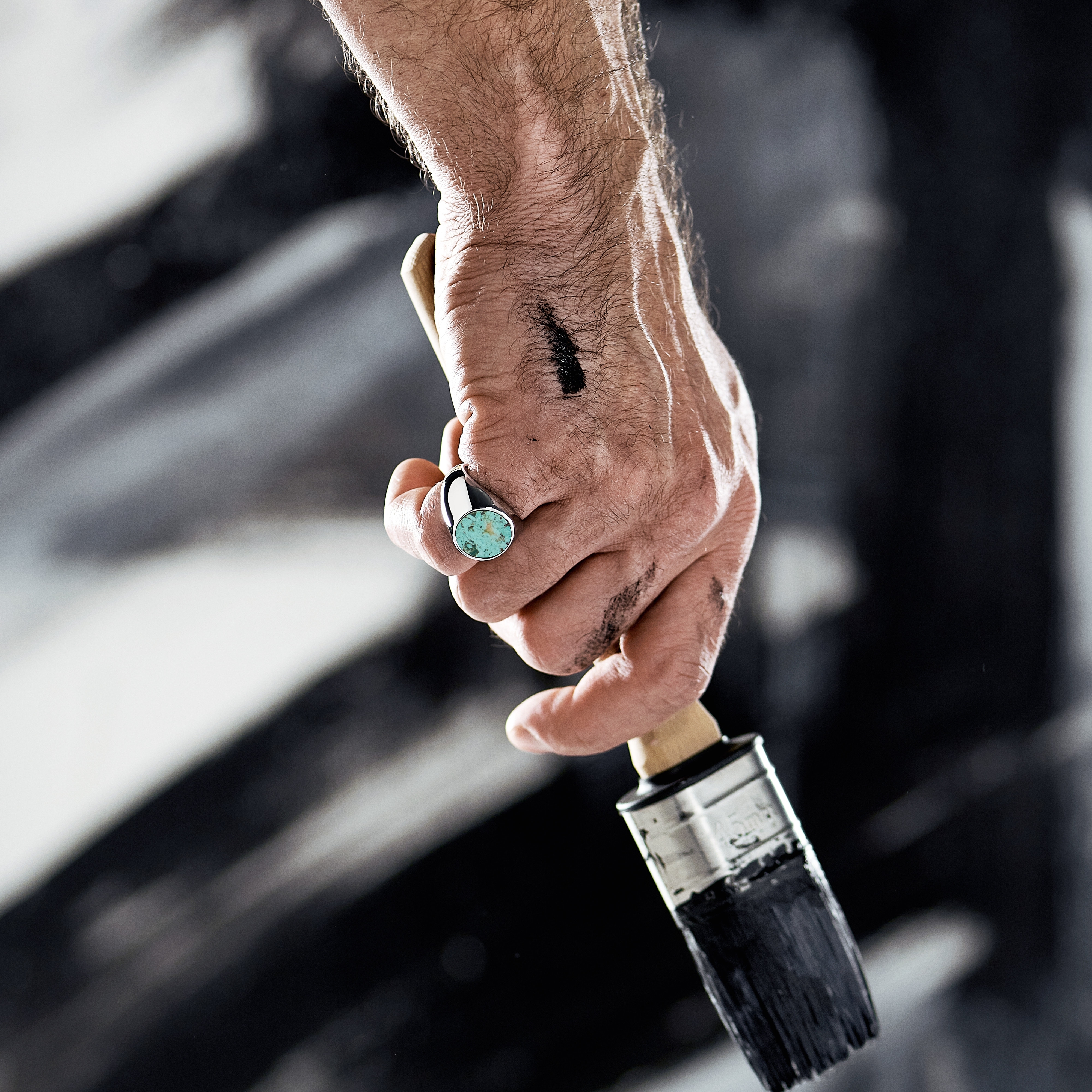 Aras | Hopeanvärinen teräksinen kantasormus krysokollakivellä - 2