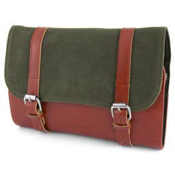 Olive Waxed Canvas Roll Out Wash Bag