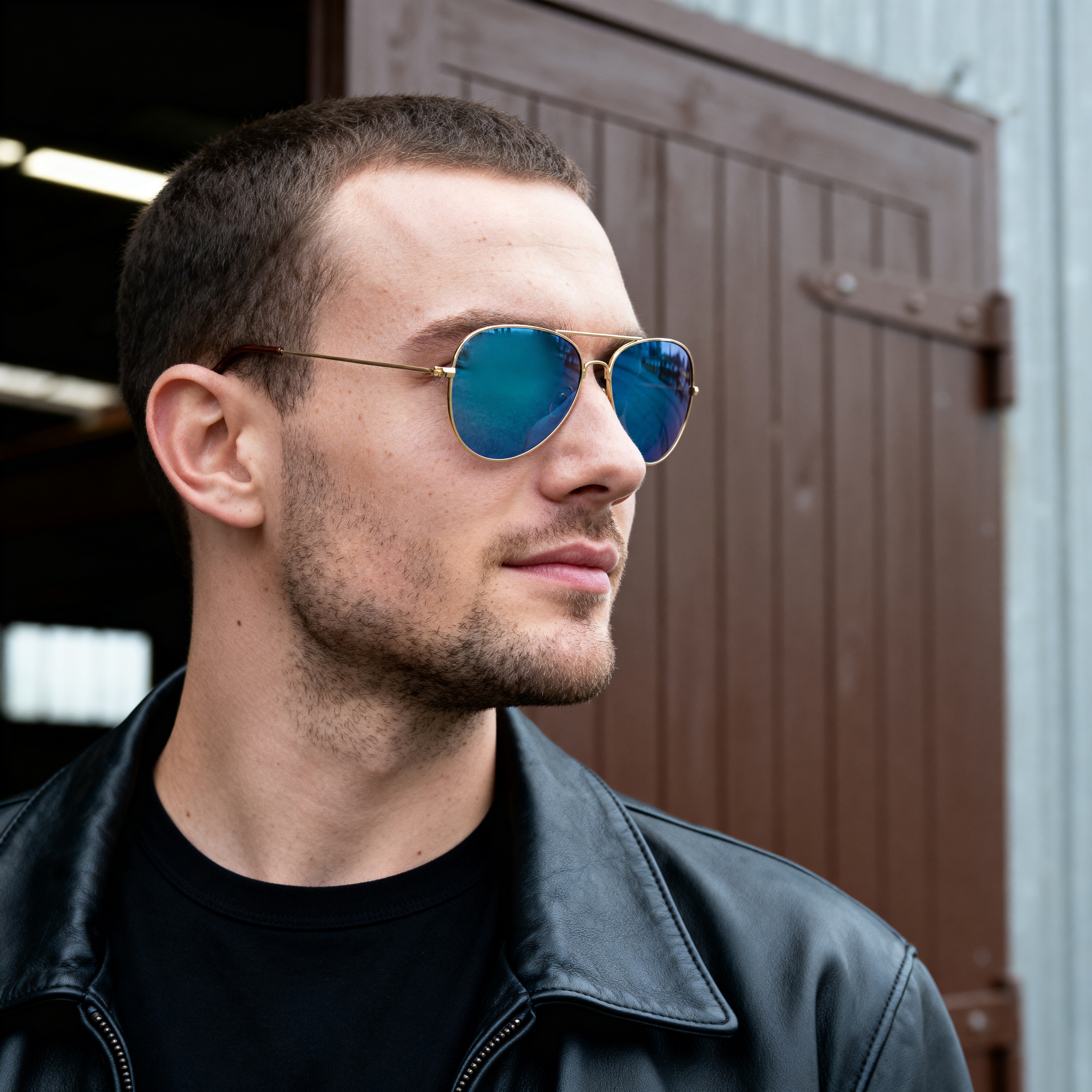 Zelta krāsas un zilas aviator saulesbrilles - 3