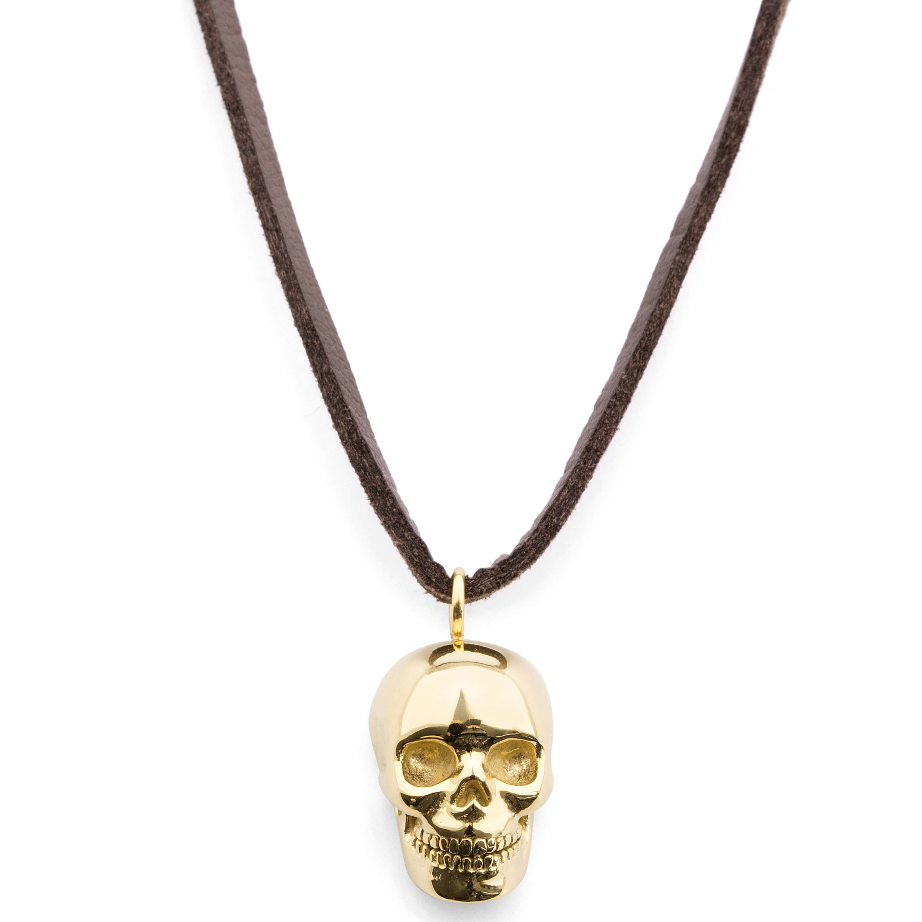 Gold-Tone Skull Leather Iconic Necklace