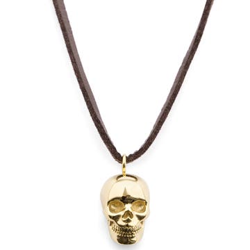 Goldfarbener Totenkopf Leder Halskette