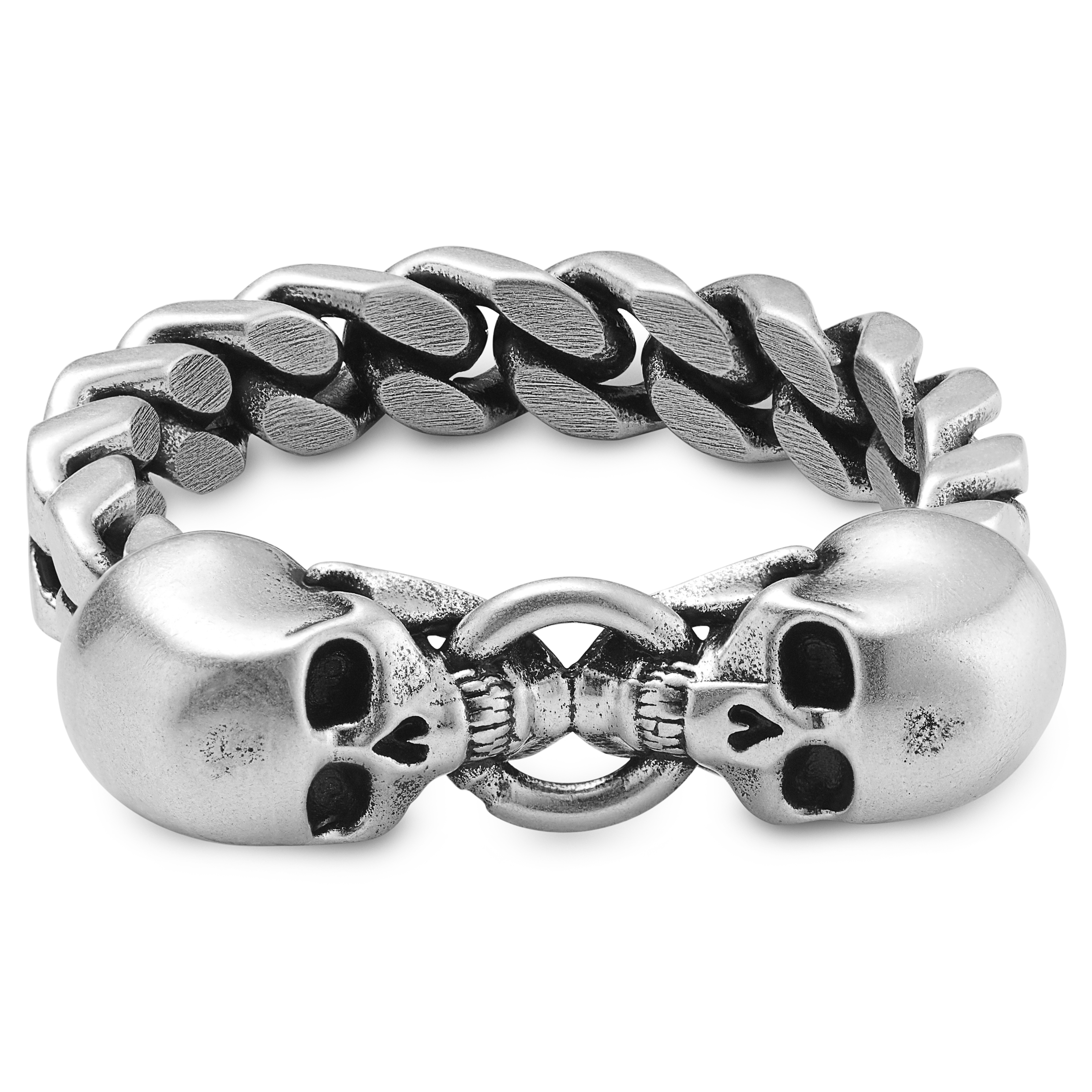 Aspero | Ezüst tónusú rozsdamentes acélgyűrű, két koponyával - 2