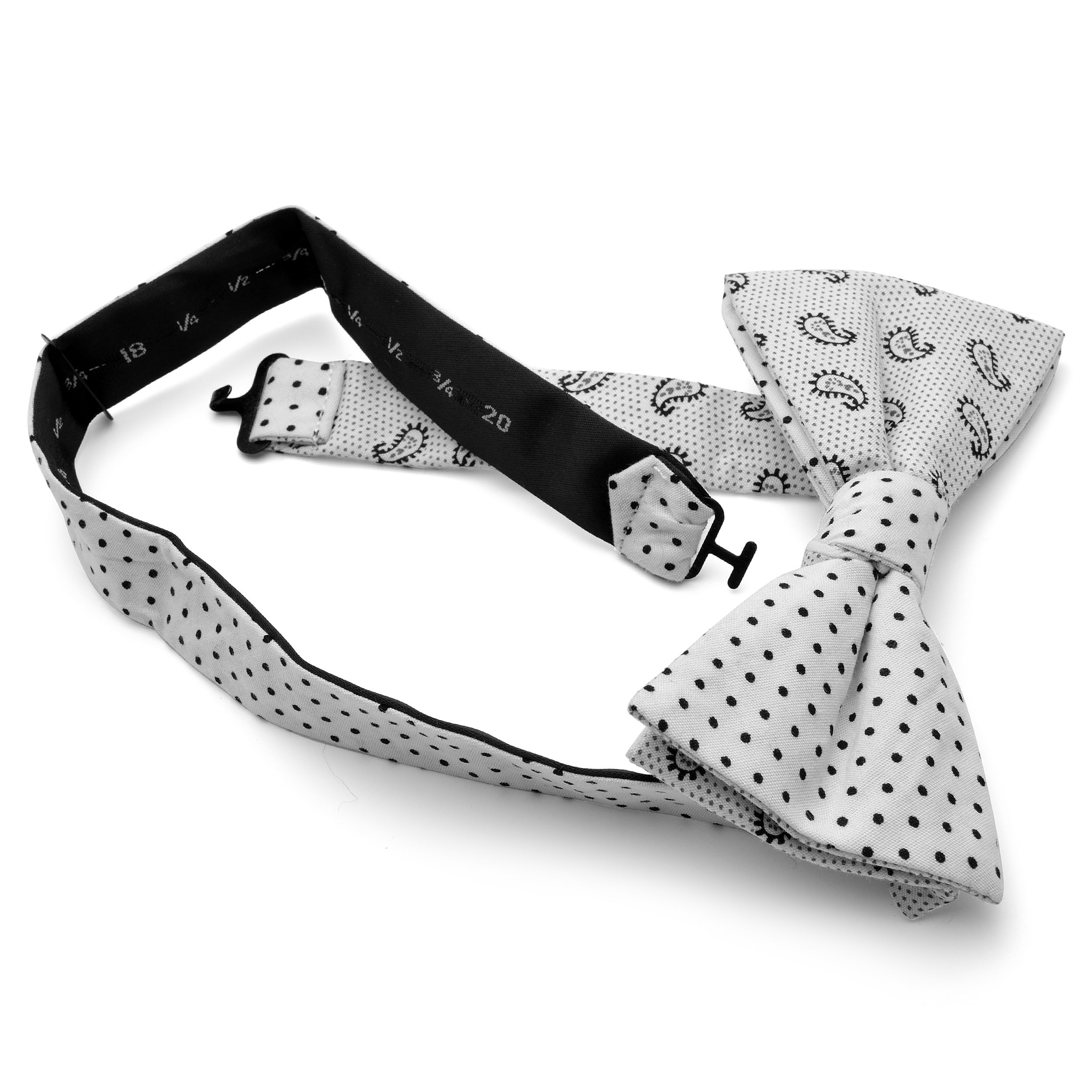 Papillon in cotone bianco e nero con doppio motivo - 2