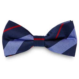 Pastel Blue & Red Stripe Navy Silk Pre-Tied Bow Tie