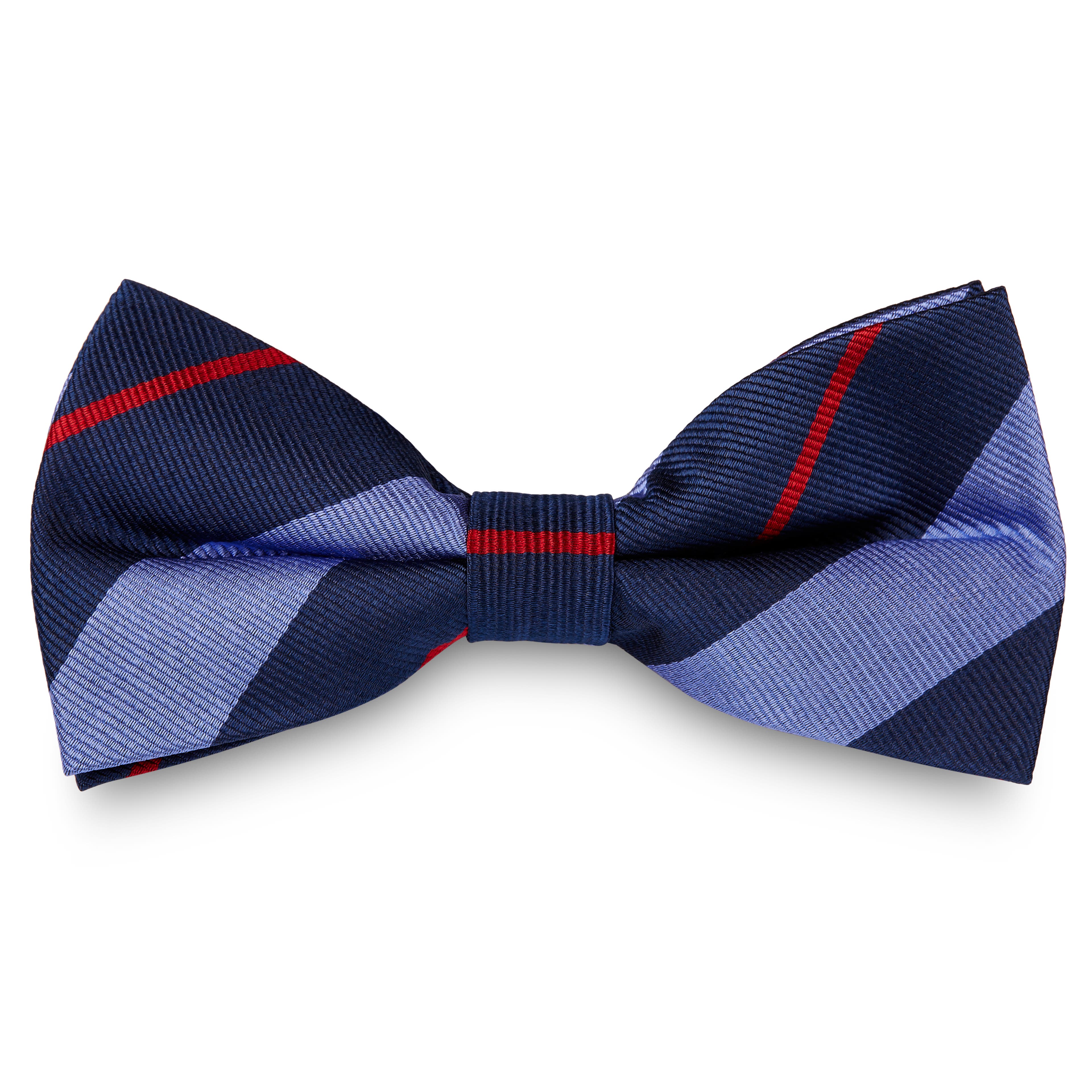 Light Blue, Navy Blue & True Red Stripe Silk Pre-Tied Bow Tie