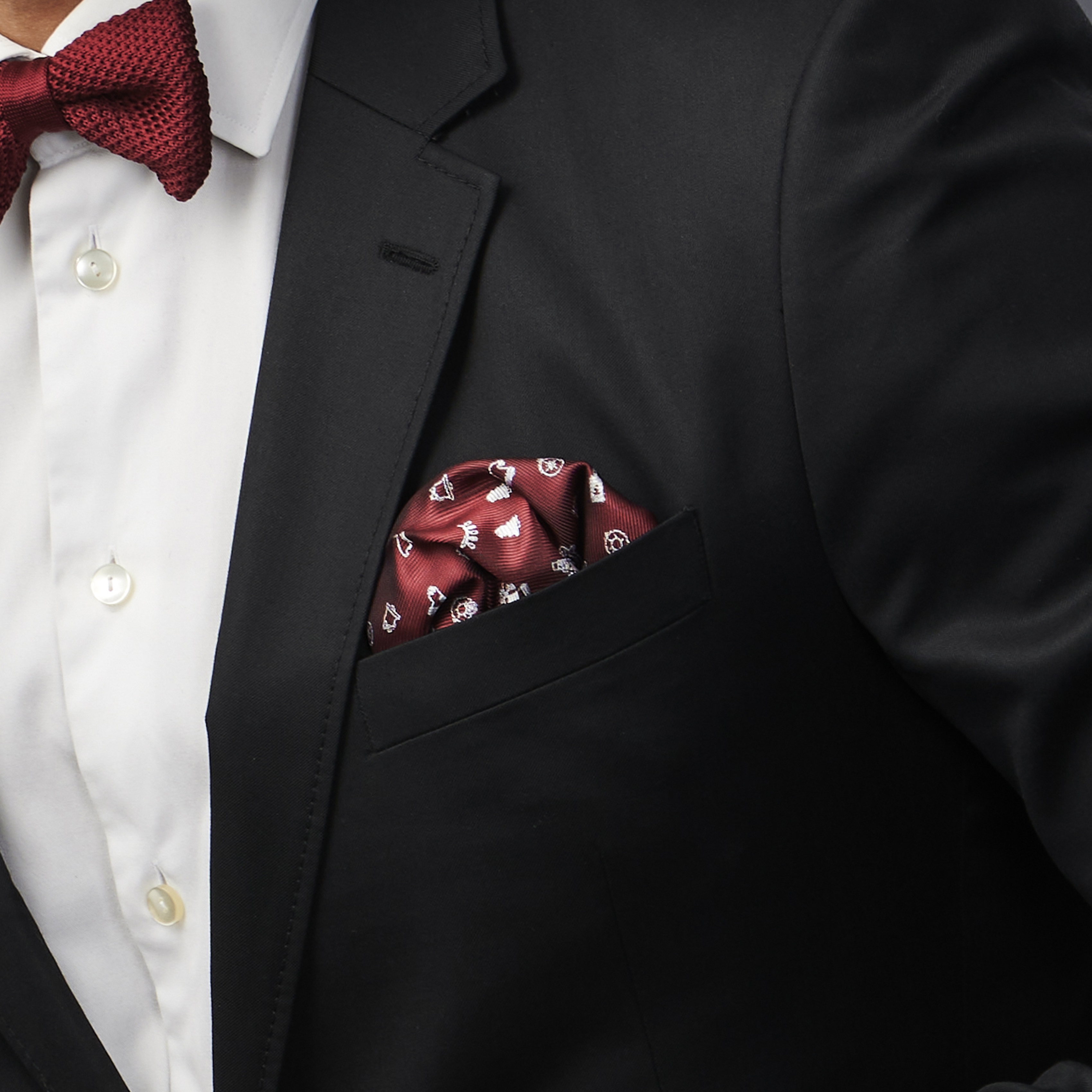 Pañuelo de bolsillo navideño en burdeos y blanco - 4