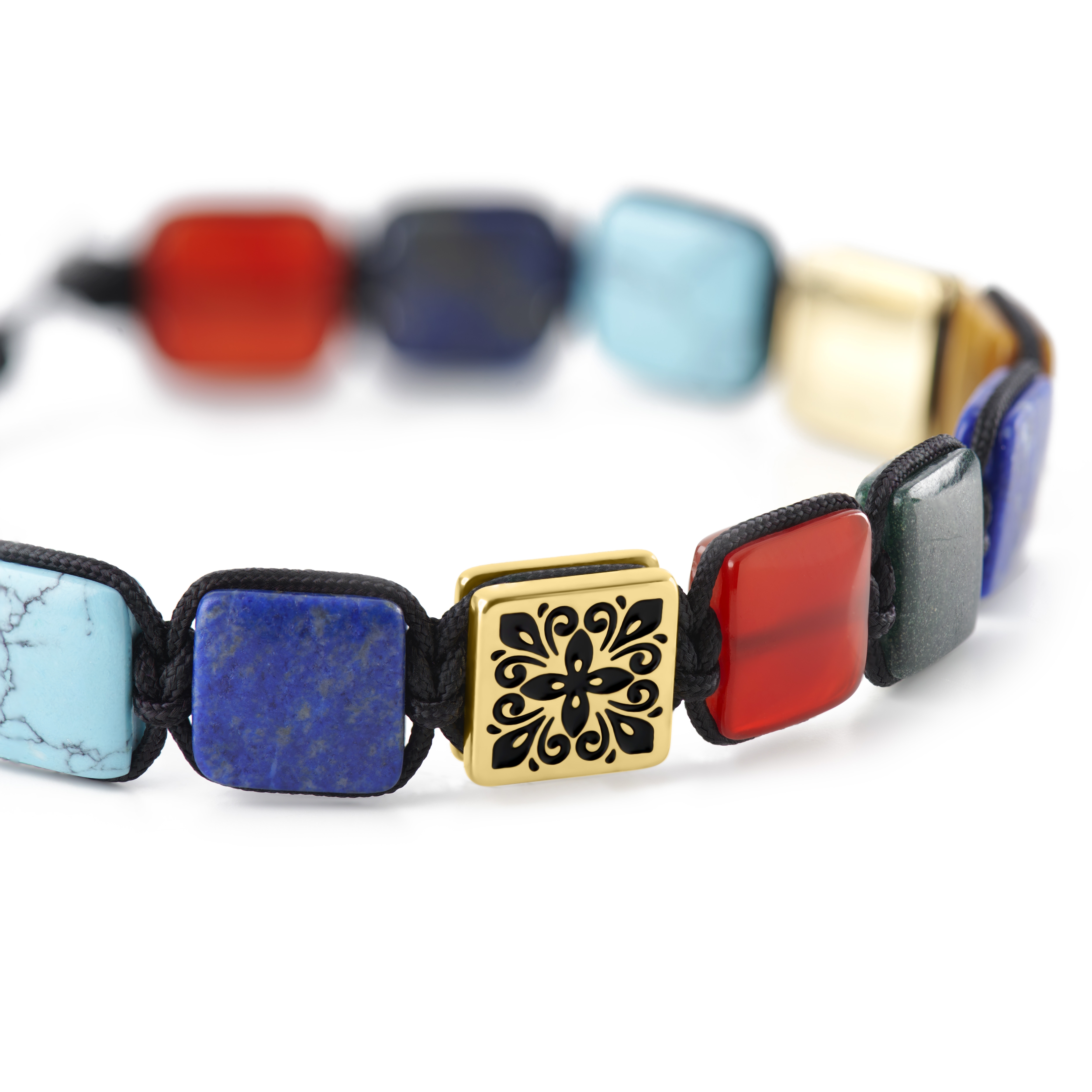 Elysian | Gulltonet Armbånd av flate flerfargede natursteiner - 2