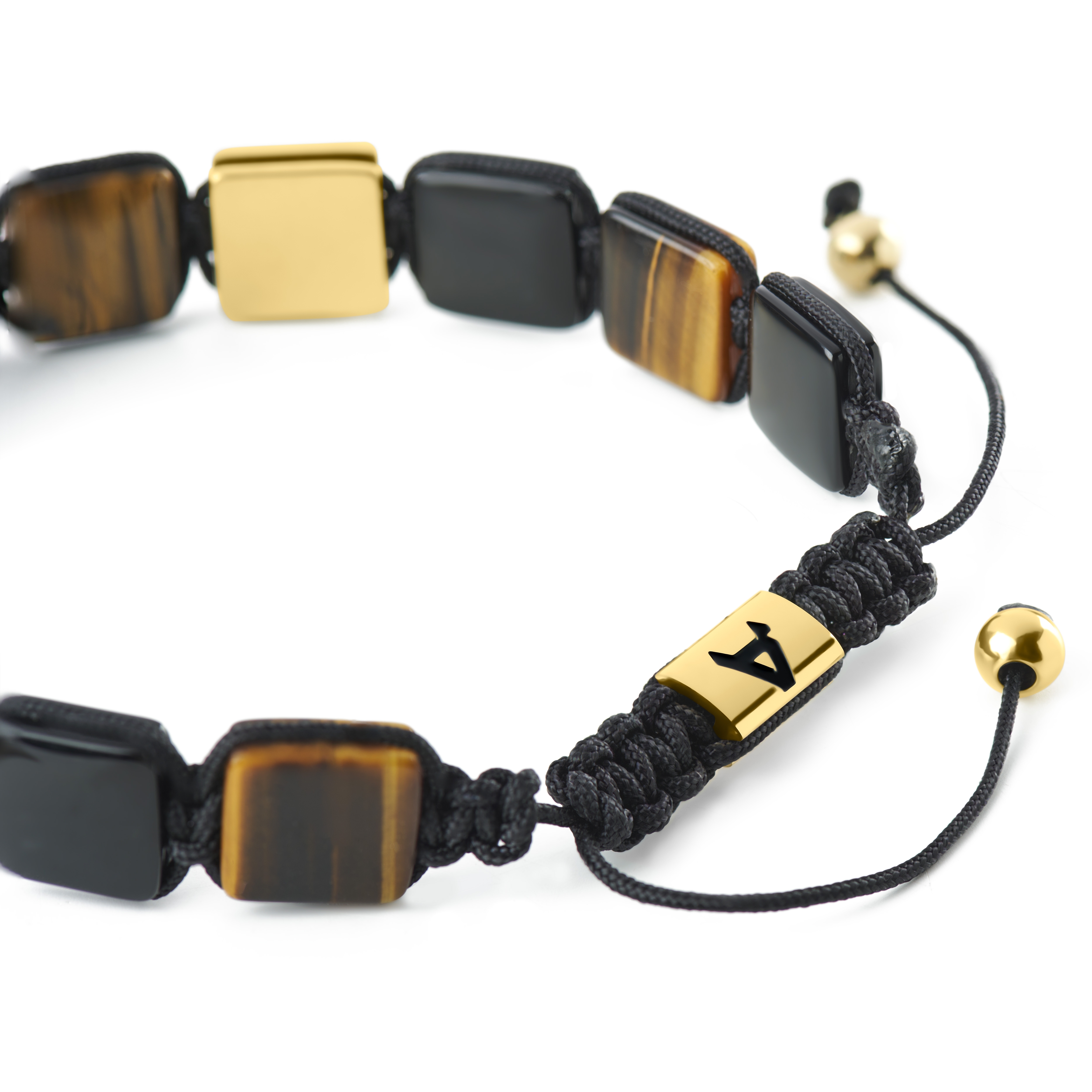 Elysian | Pulseira de Contas Planas Dourada com Olho de Tigre e Ónix - 4