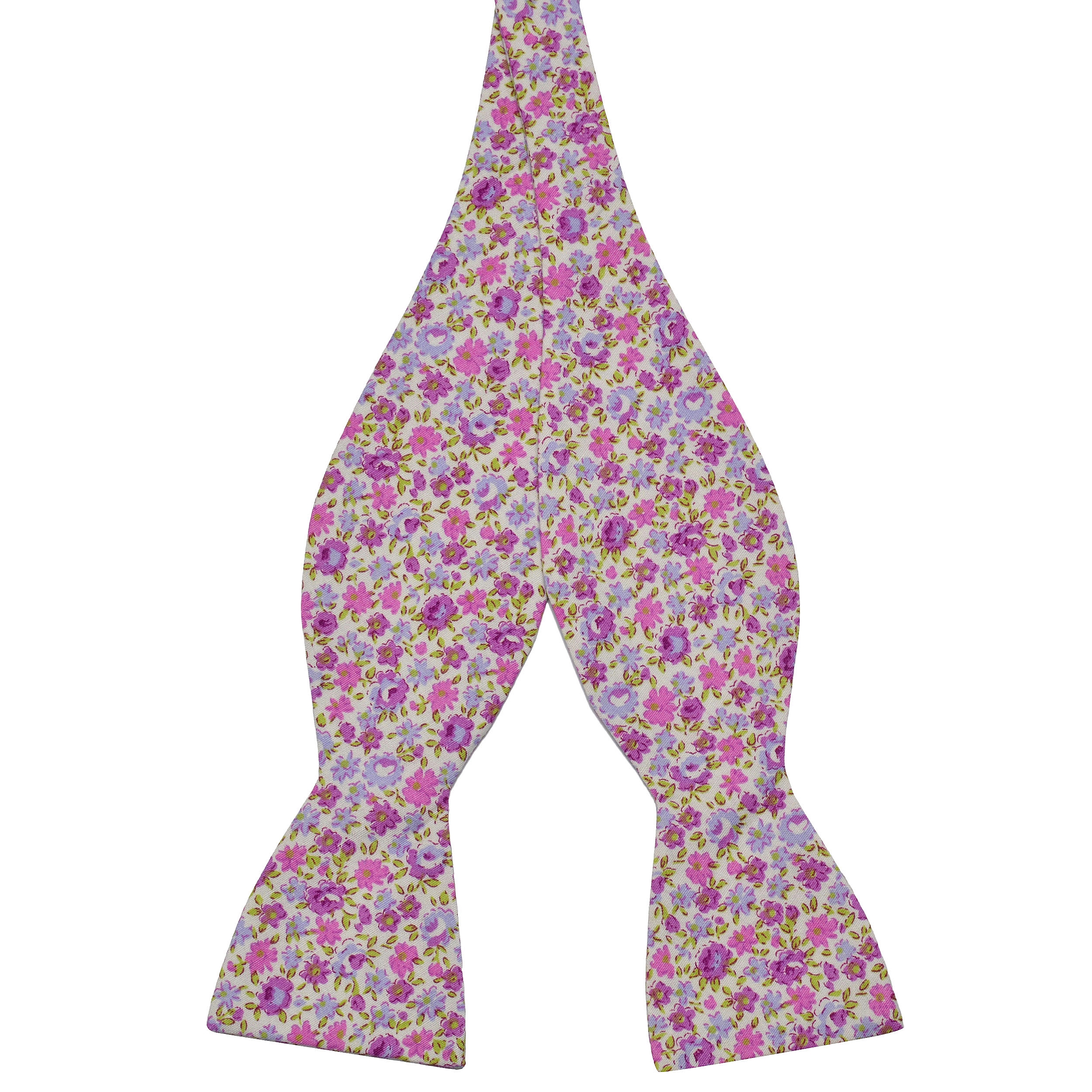 Pajarita para atar de algodón con estampado de flores en morado claro - 1