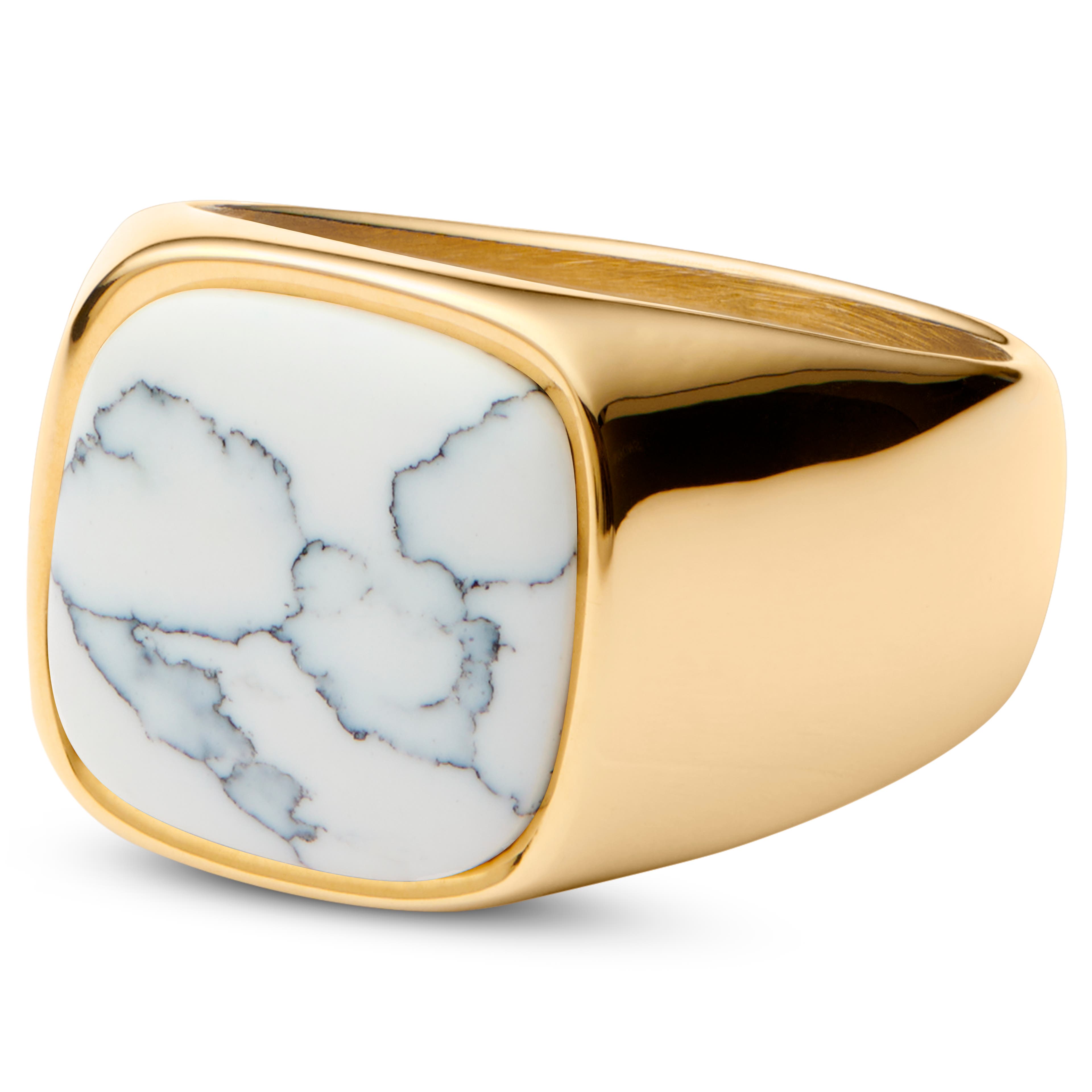 Len Gravel prsten s bílým Howlitem zlaté barvy  