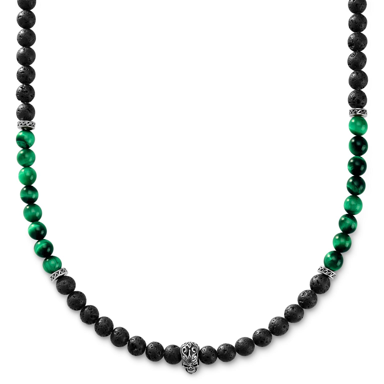 Rico | Collier tête de mort en pierre de lave noire et œil de tigre vert Rico | Collier tête de mort en pierre de lave noire et œil de tigre vert