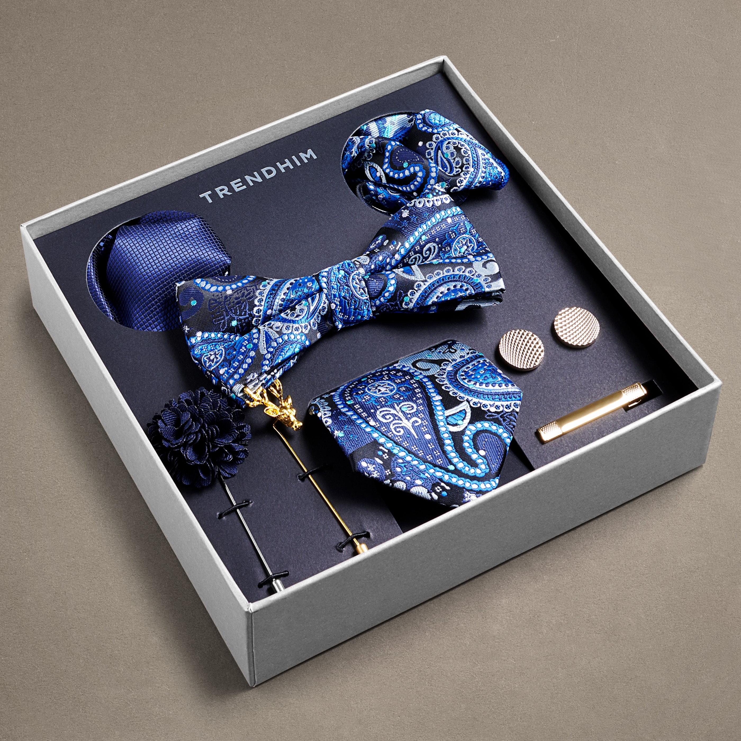 Coffret-cadeau d'accessoires de costume | Set doré & bleu Paisley - 3