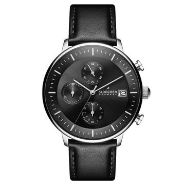 Solis  | Silver-tone With Black Dial Solar-powered Chronograph Leather Watch
