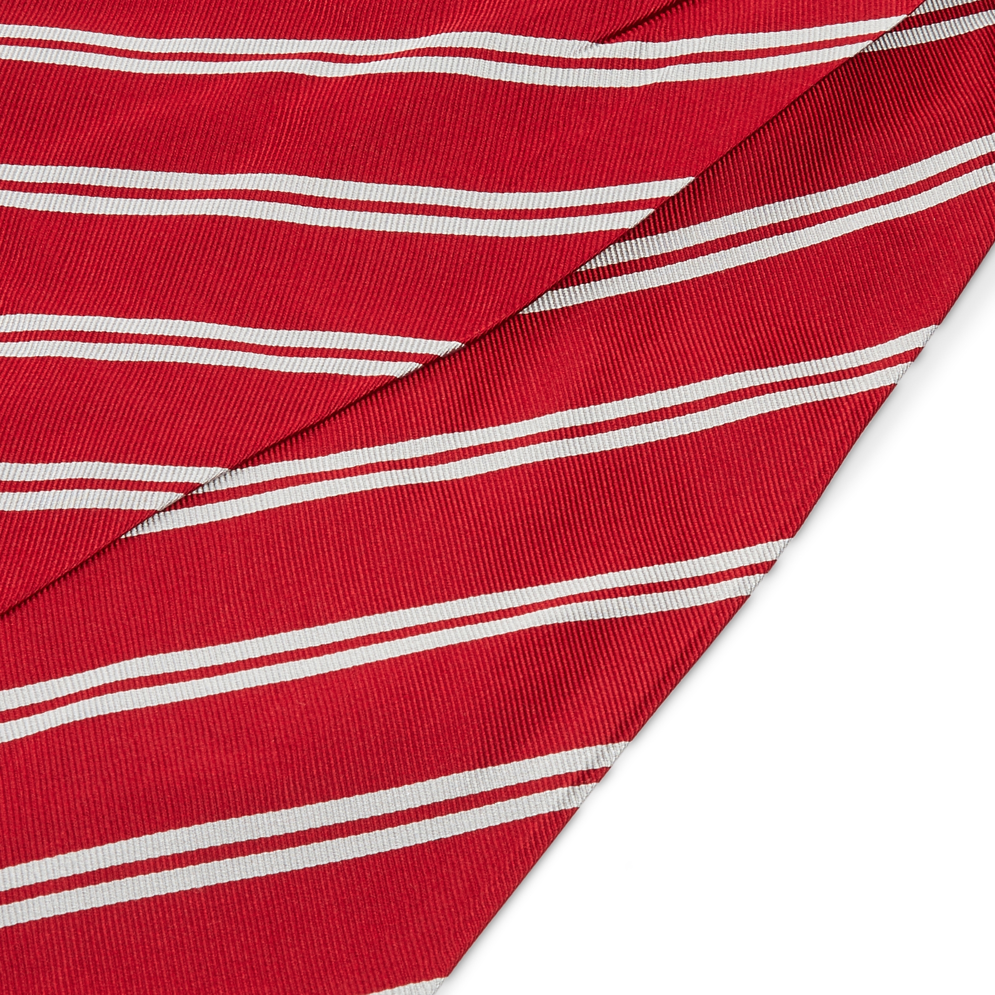 Silver-Tone Twin Stripe Red Silk Cravat - 2