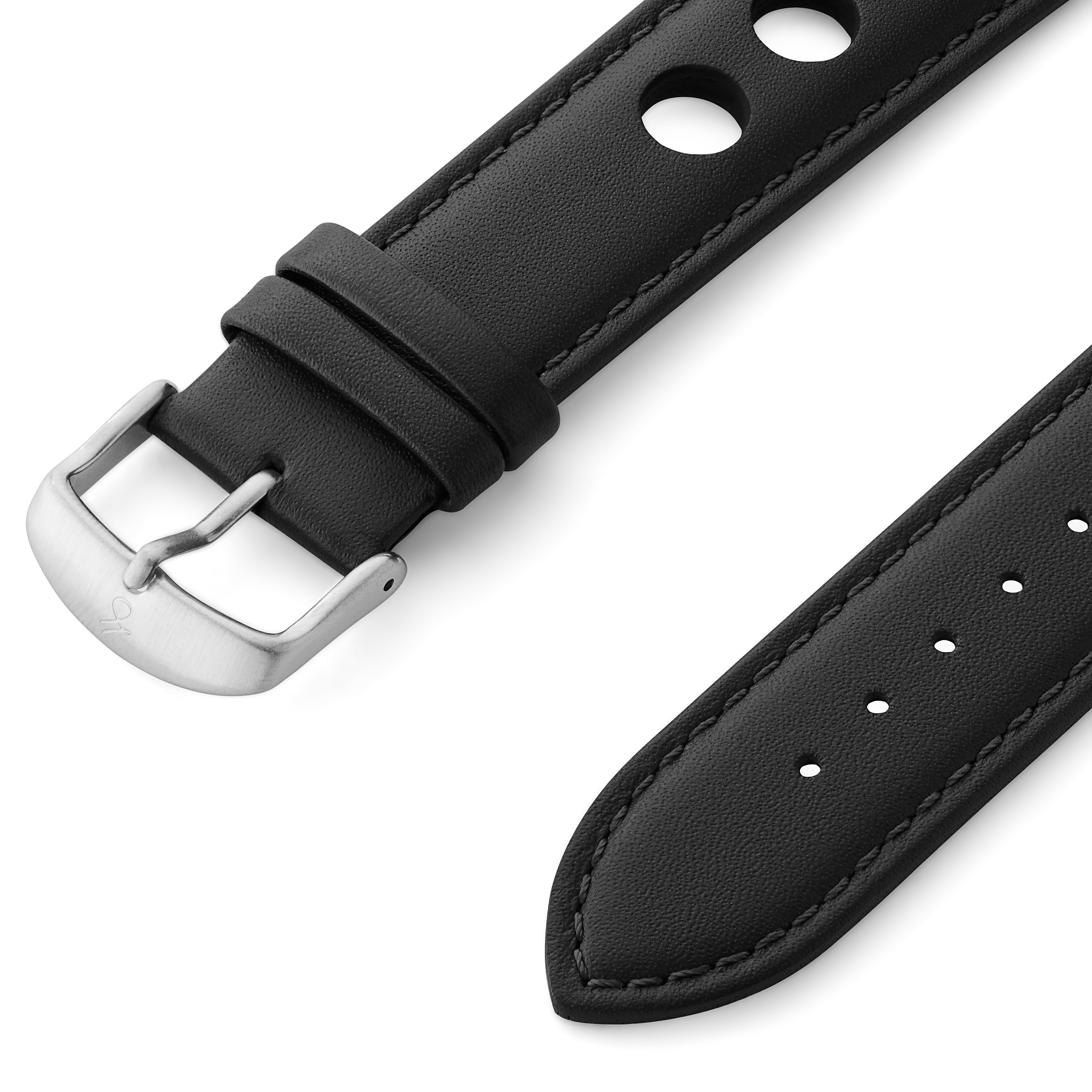 Monterey | Black Leather Racing Watch Strap - 2