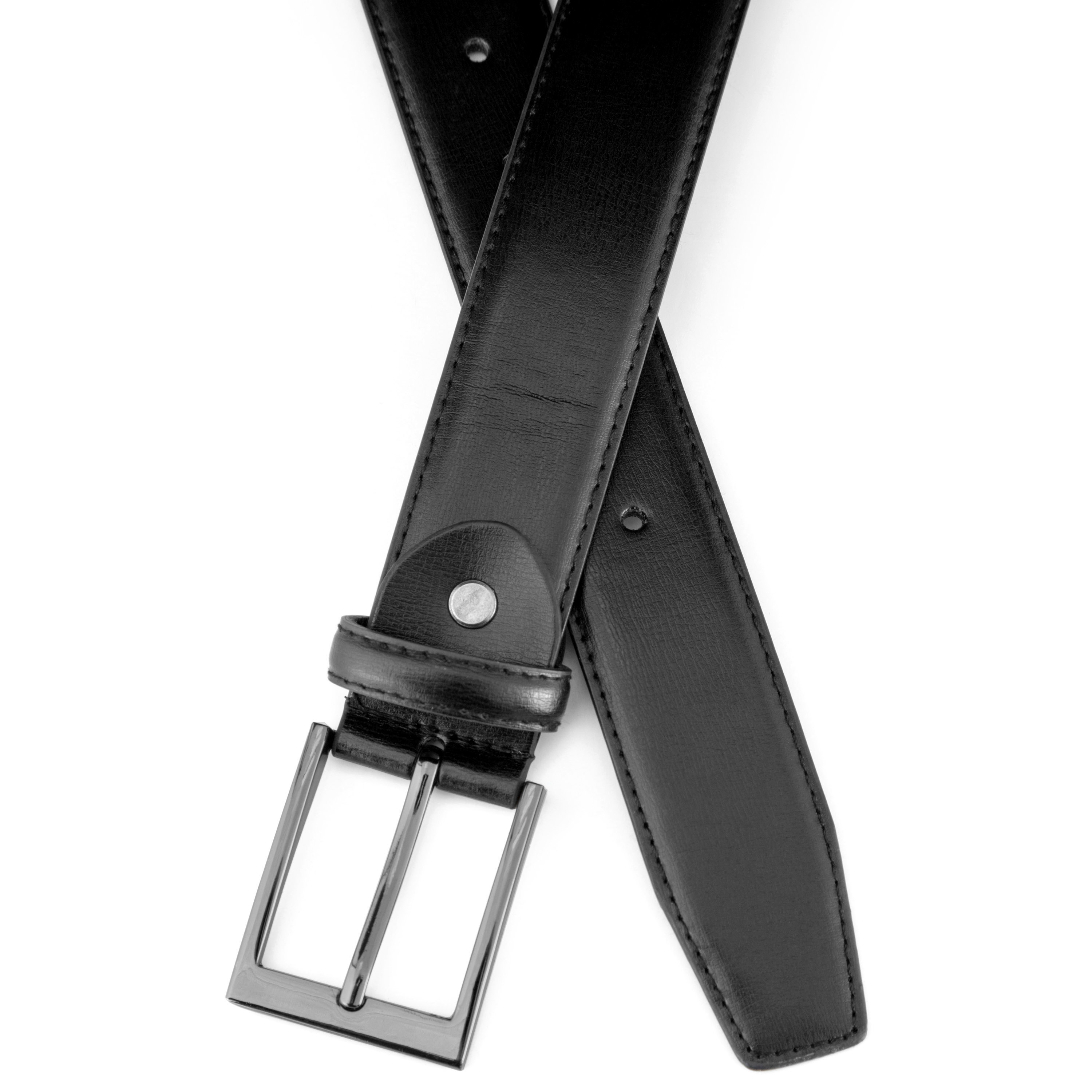 Basic Gunmetal Buckle Black Leather Belt - 3