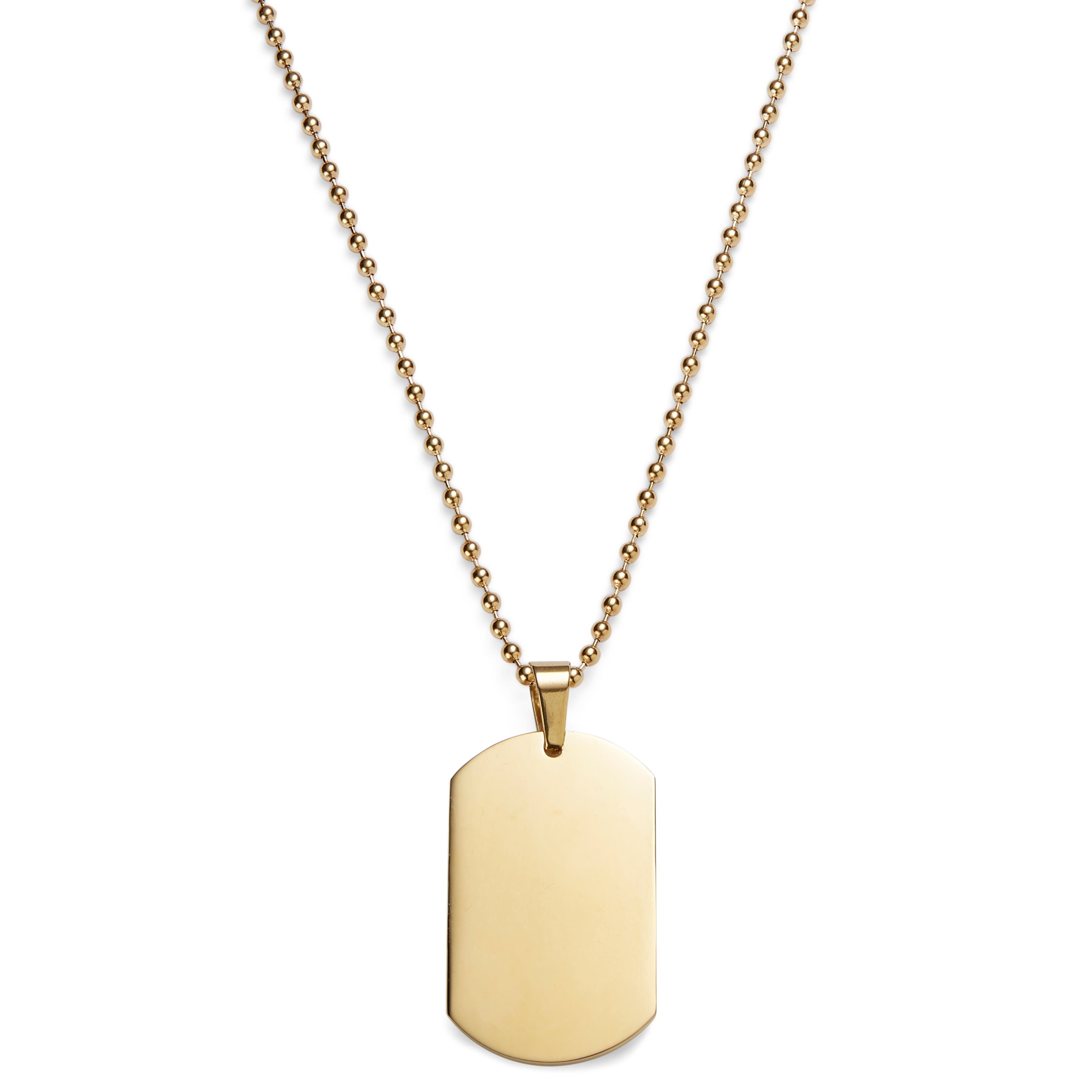 Gold-Tone Dog Tag Ball Chain Necklace