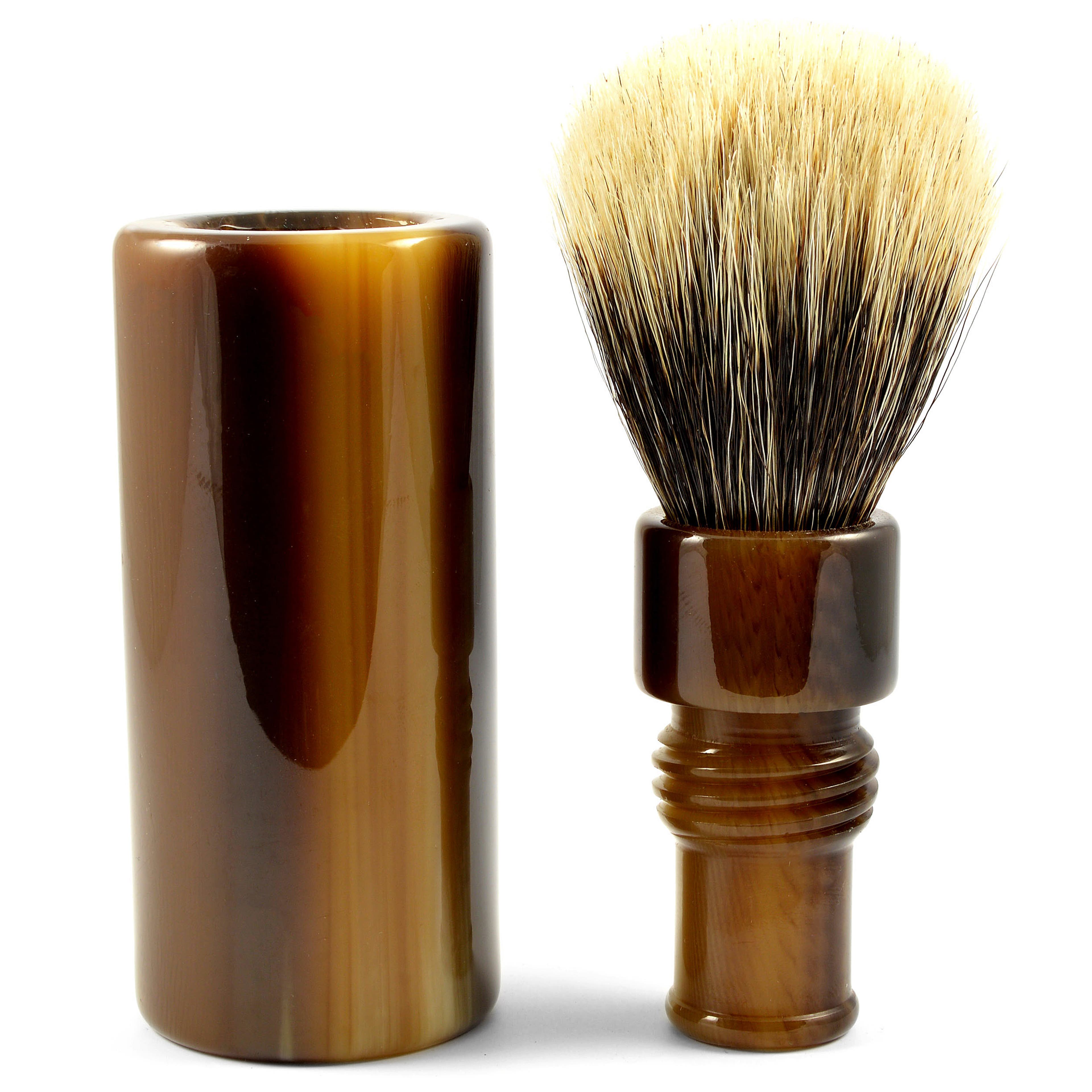 Faux-Horn Finest Badger Hair Shaving Brush With Travel Kit