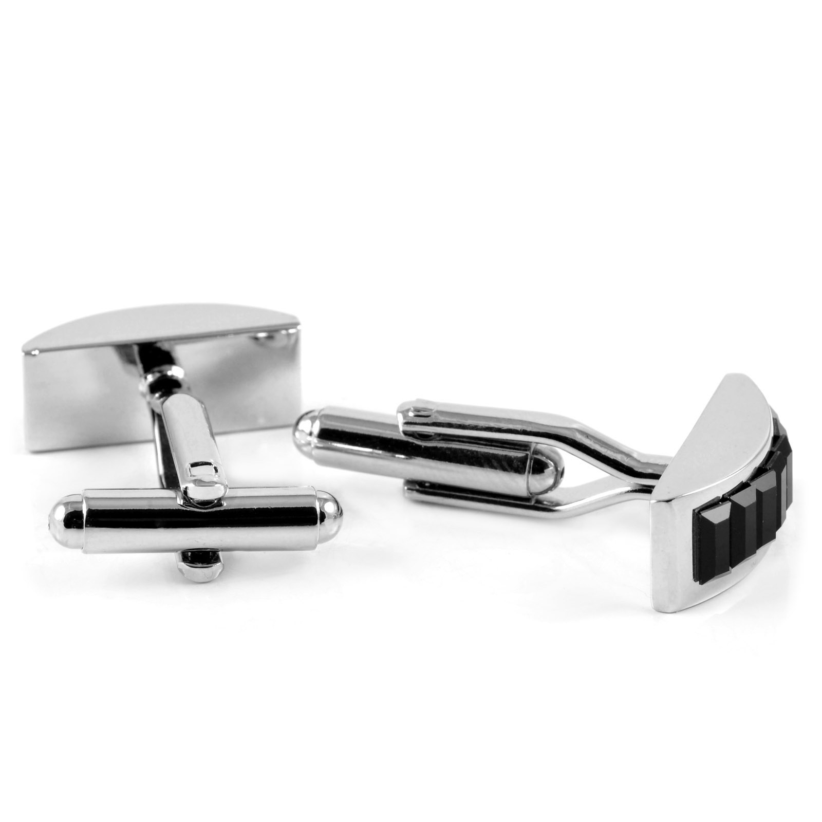 Silver-Tone & Black Stone Classic Cufflinks & Tie Clip Set - 4