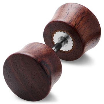 Satago | Orecchino a bottone finto plug dilatatore double-flared da 8 mm in acciaio inossidabile e legno di quercia rosso