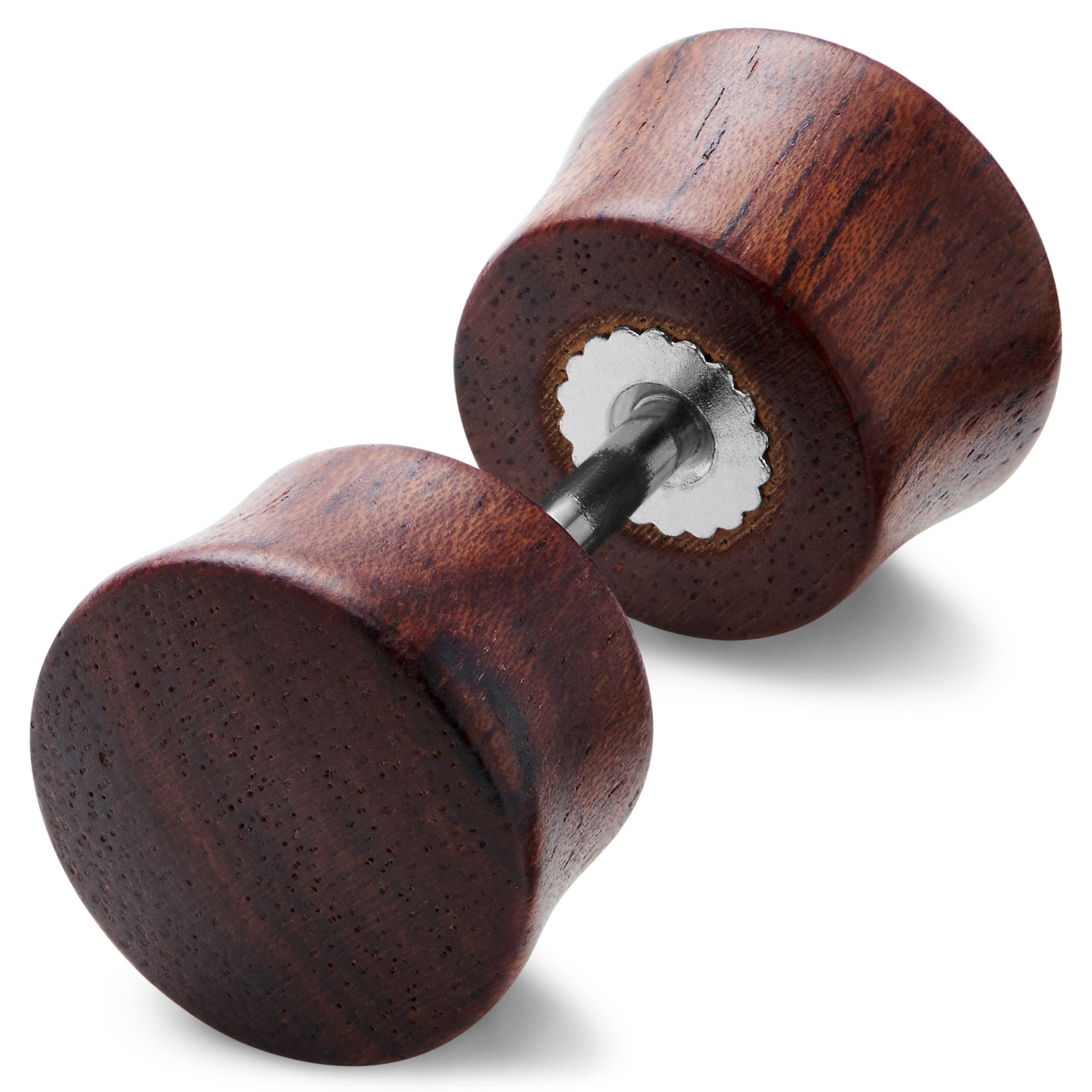 Satago | Faux Écarteur Clou d'Oreille évasé en acier inoxydable & bois de chêne rouge 8 mm