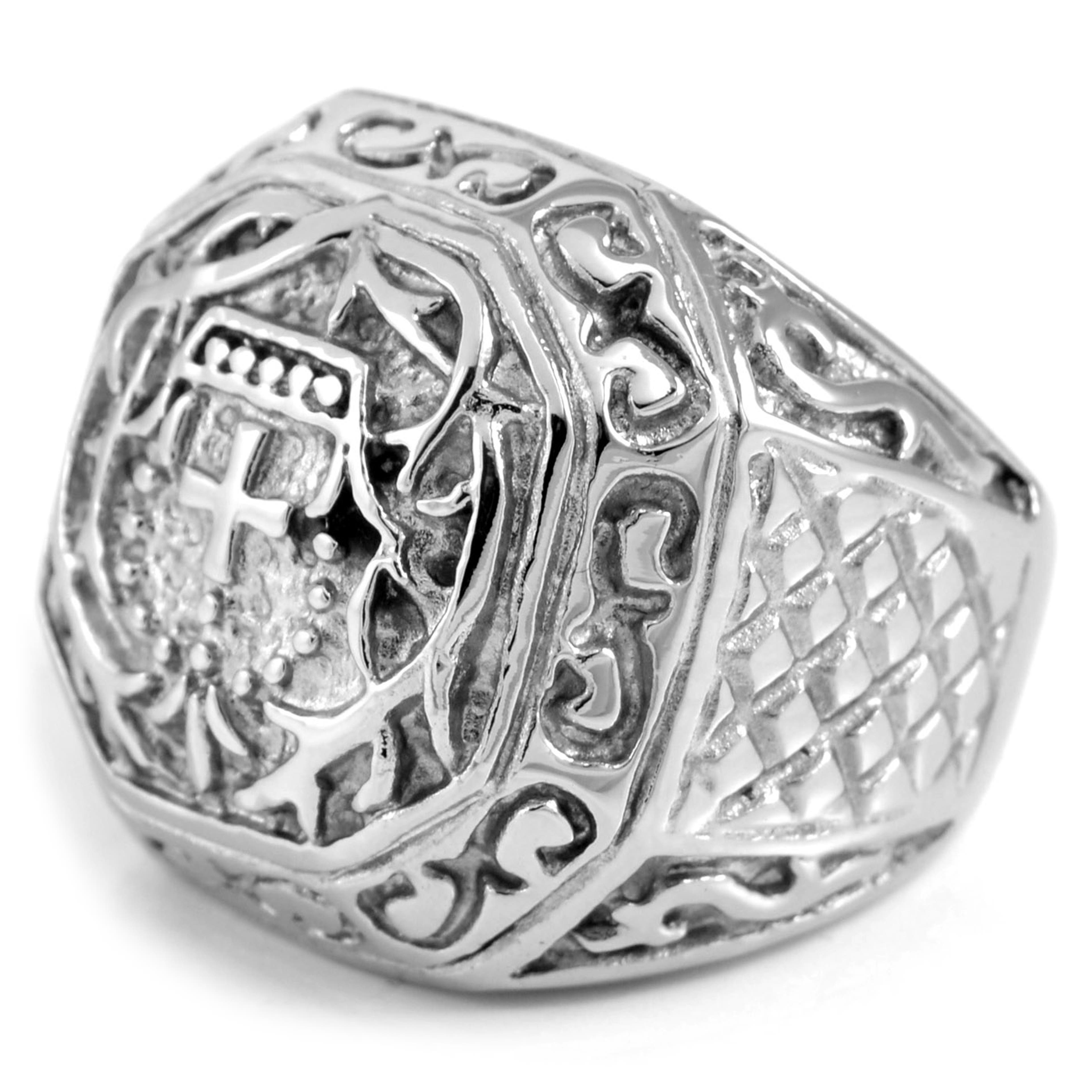 Silver-Tone Stainless Steel Roman Cross Ring