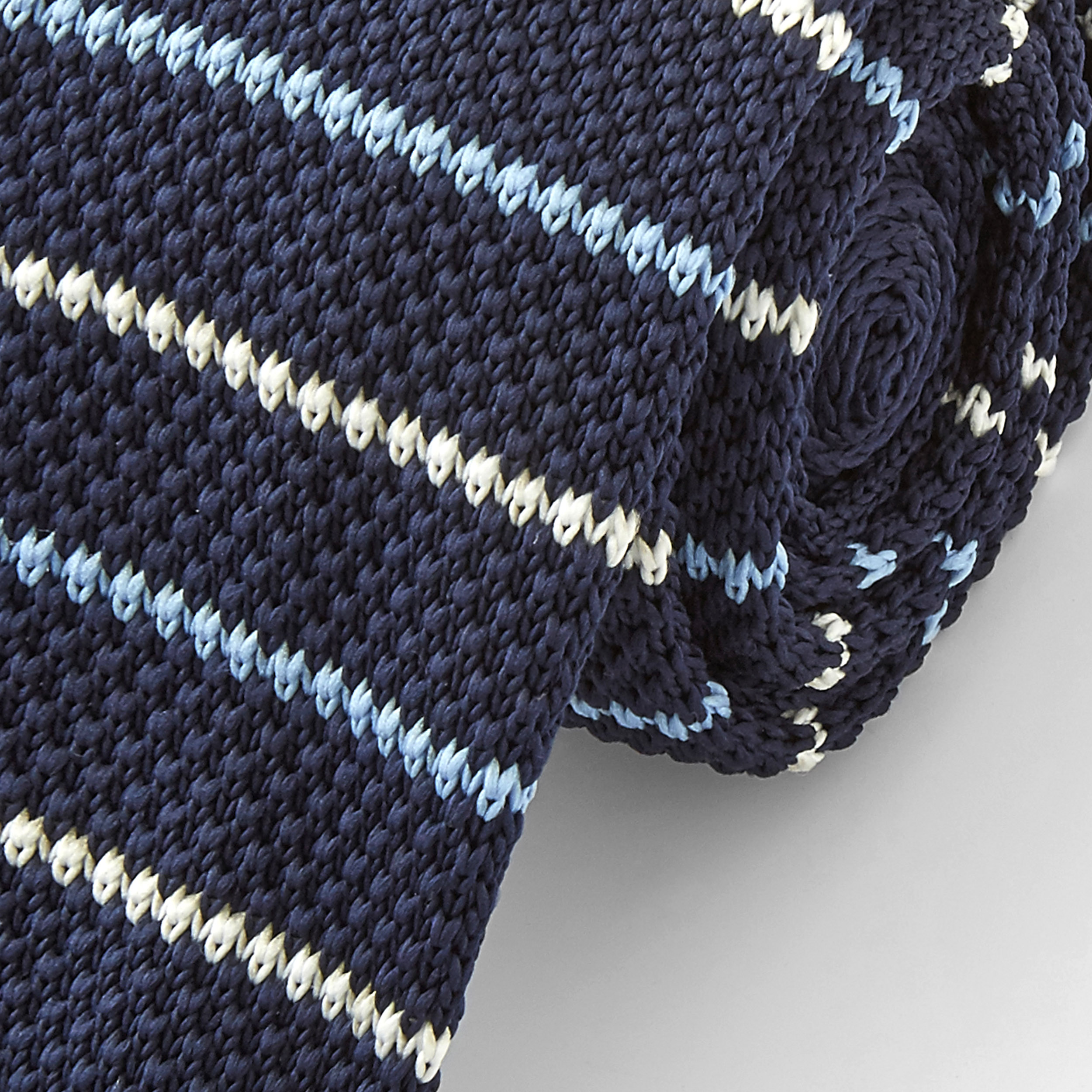 Marinblå Randig Stickad Slips - 2