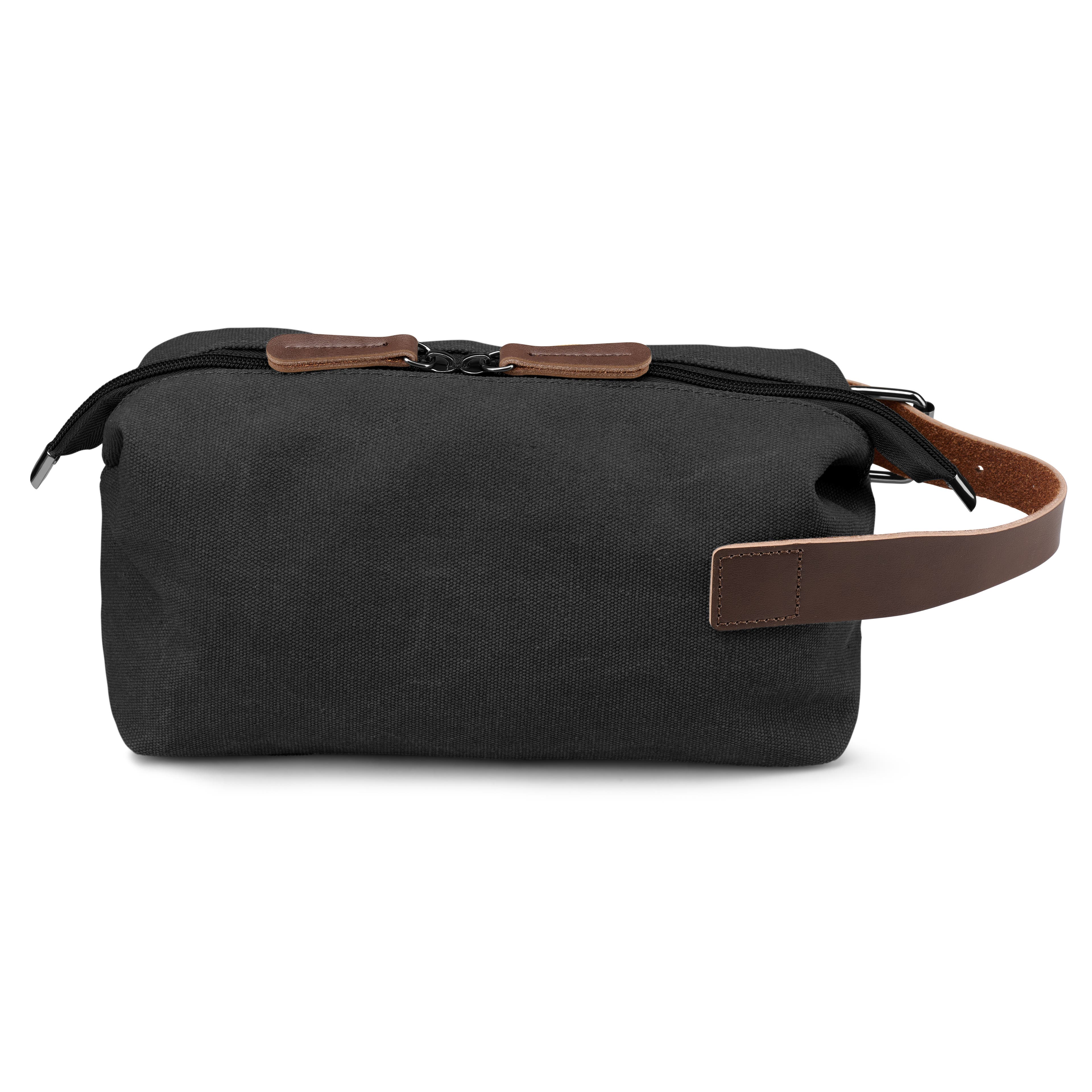 Dark Grey Canvas & Brown Leather Toiletry Bag Dark Grey Canvas & Brown Leather Toiletry Bag