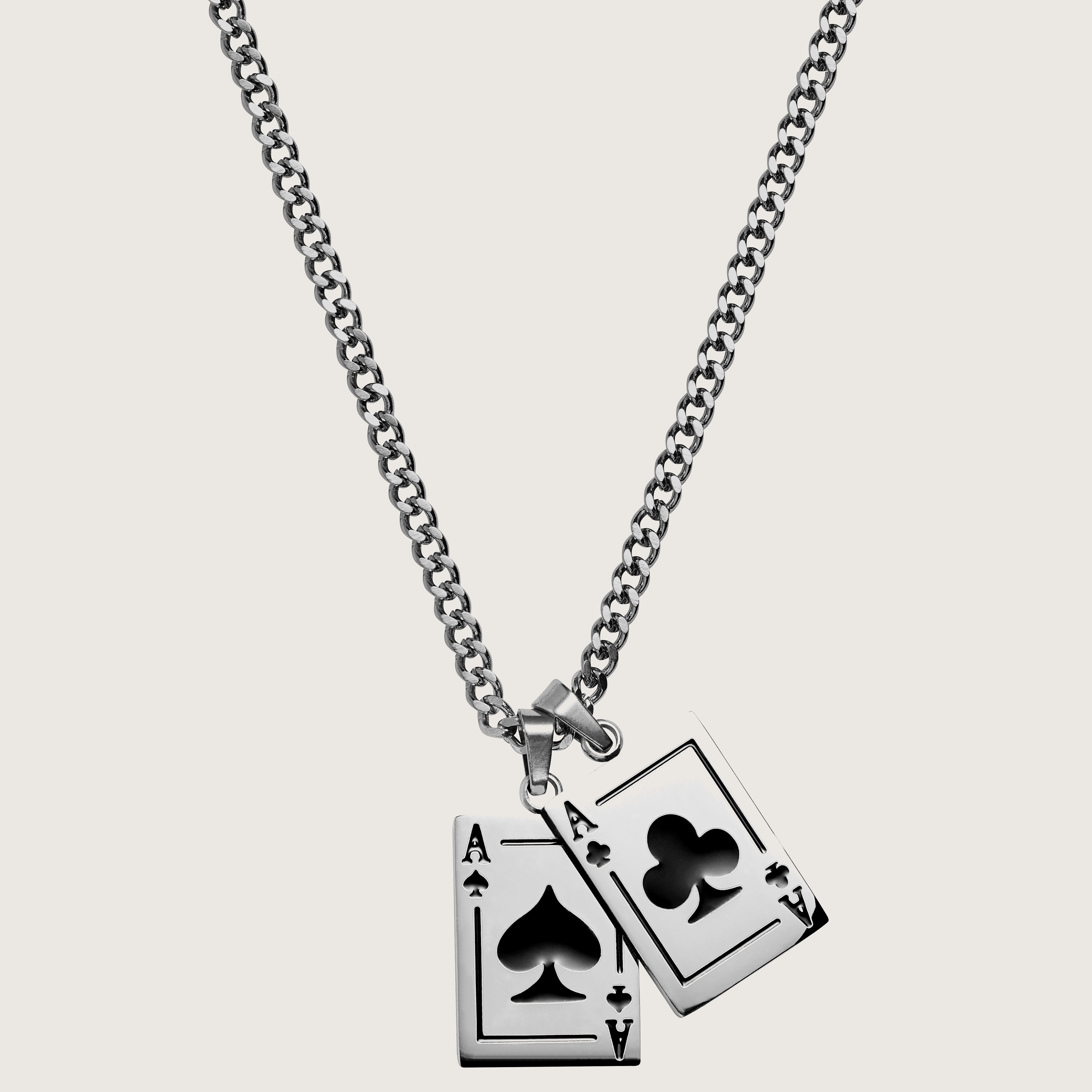 Ace | Silver-tone Black Ace Pair Double Pendant Necklace | In